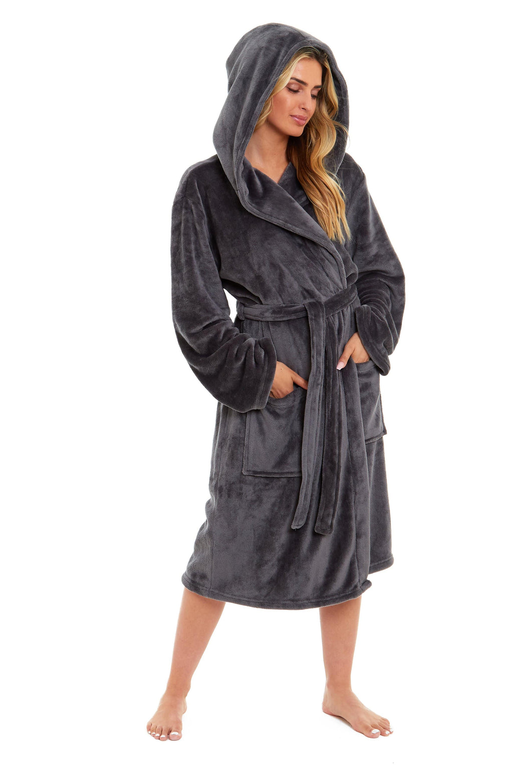 OLIVIA ROCCO Women's Hooded Dressing Gown | Plush Velvet Fleece Bathrobe