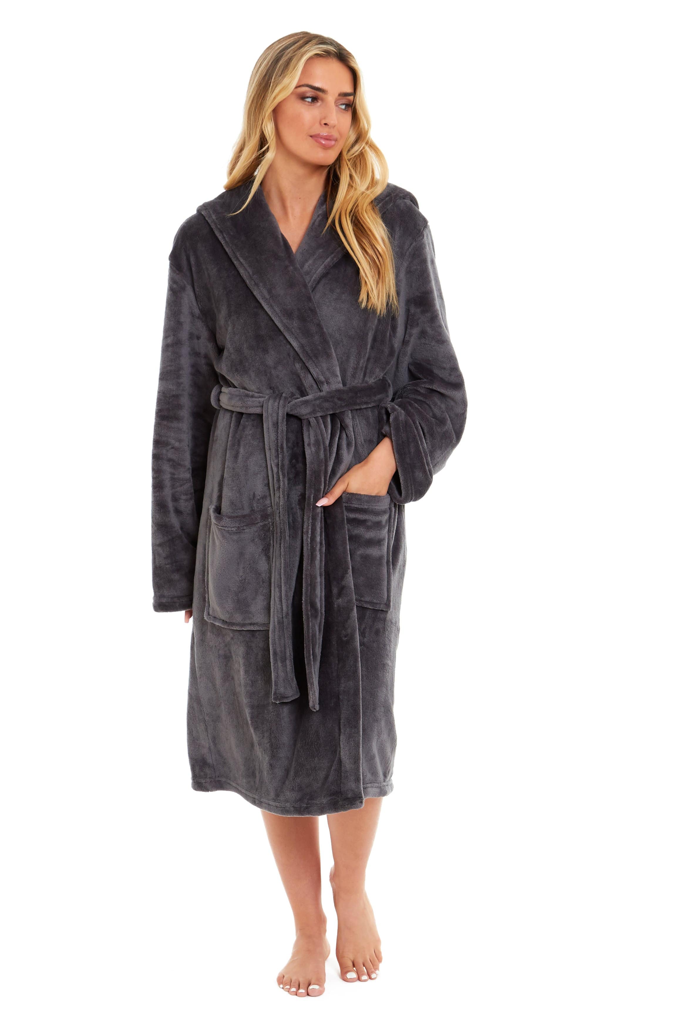 OLIVIA ROCCO Women's Hooded Dressing Gown | Plush Velvet Fleece Bathrobe
