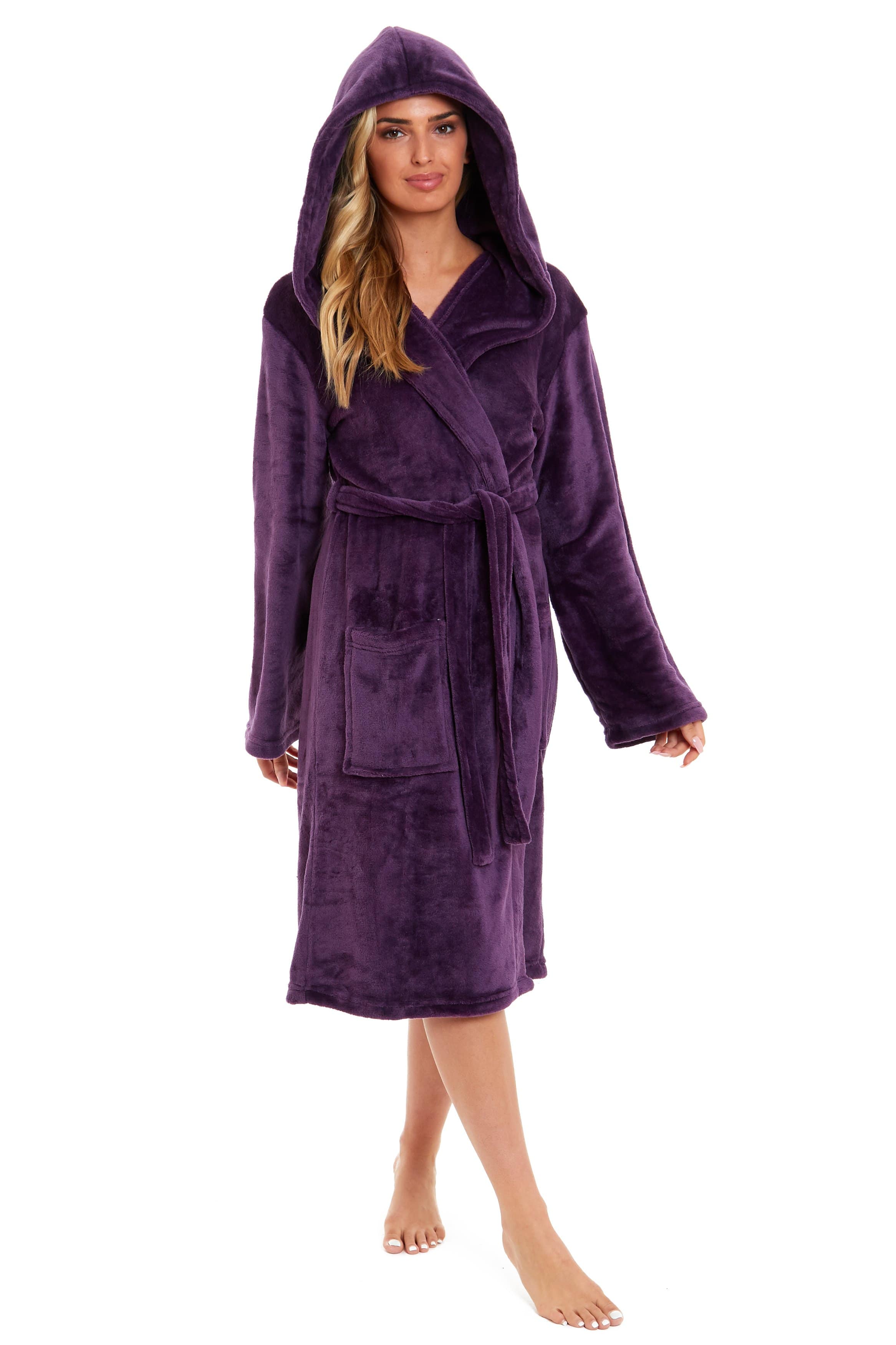 OLIVIA ROCCO Women's Hooded Dressing Gown | Plush Velvet Fleece Bathrobe