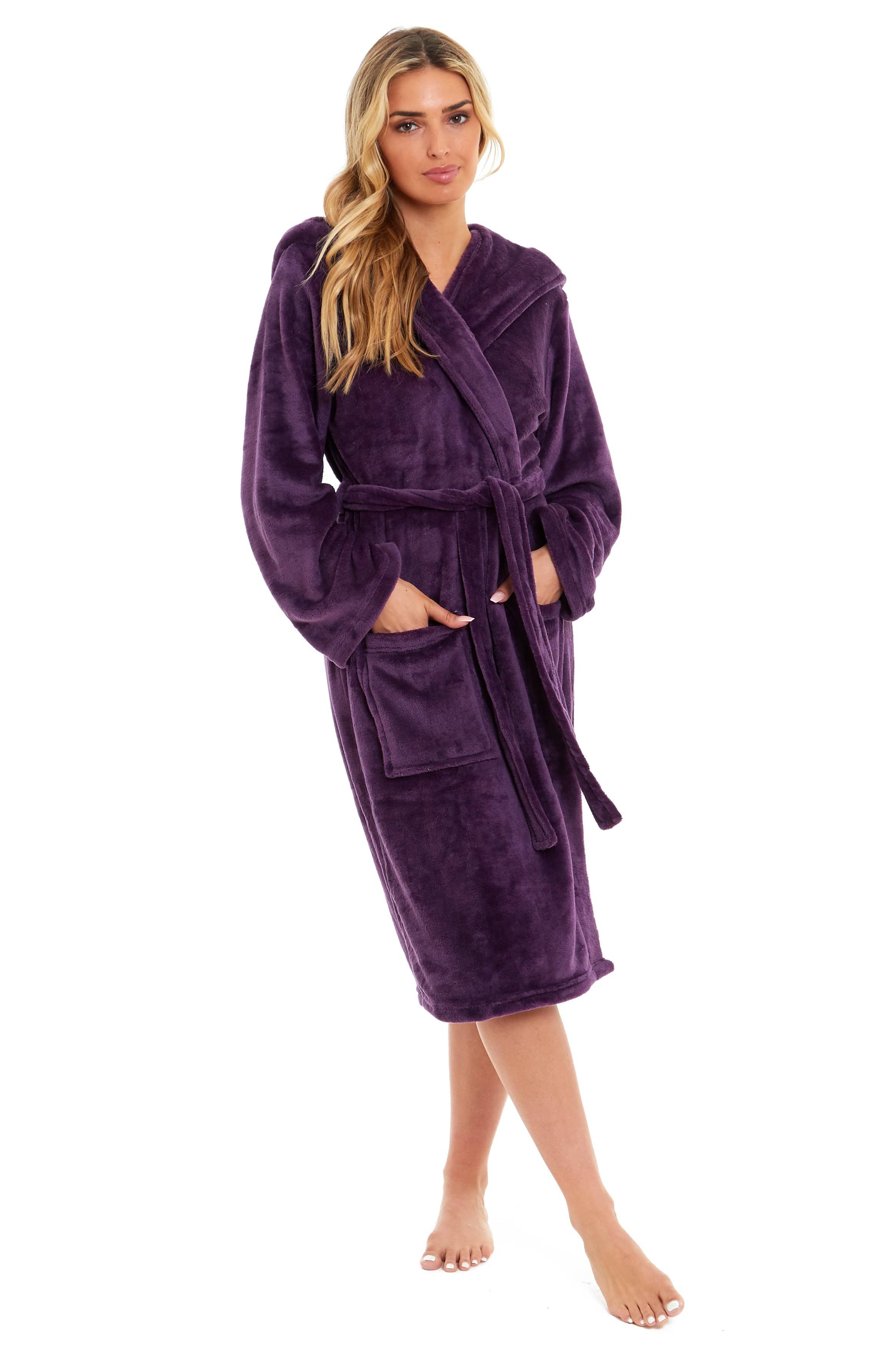 OLIVIA ROCCO Women's Hooded Dressing Gown | Plush Velvet Fleece Bathrobe