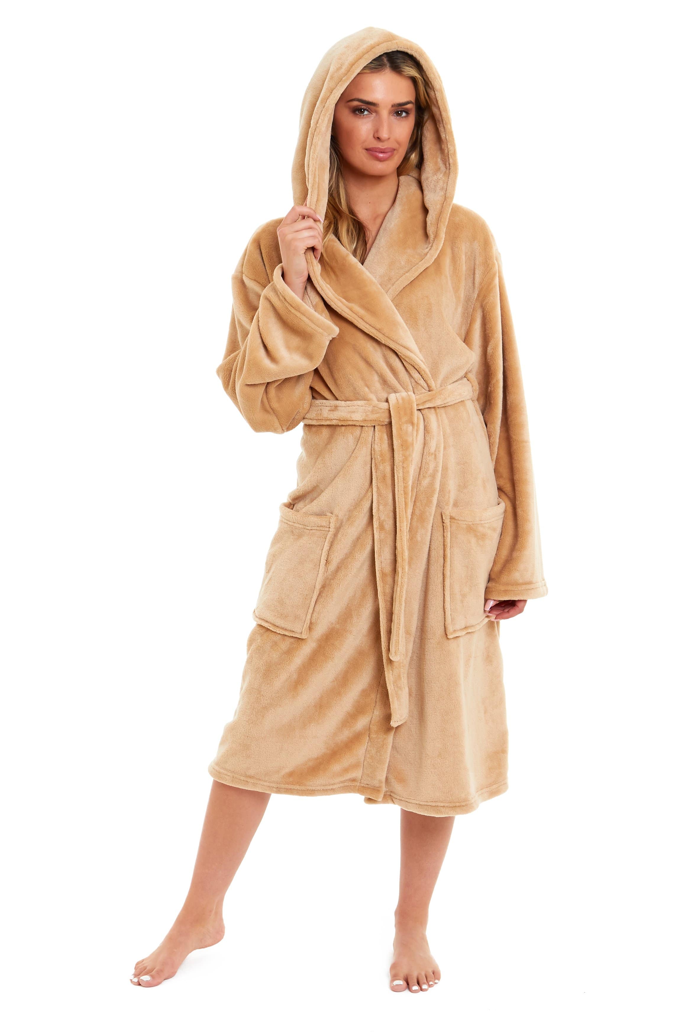 OLIVIA ROCCO Women's Hooded Dressing Gown | Plush Velvet Fleece Bathrobe