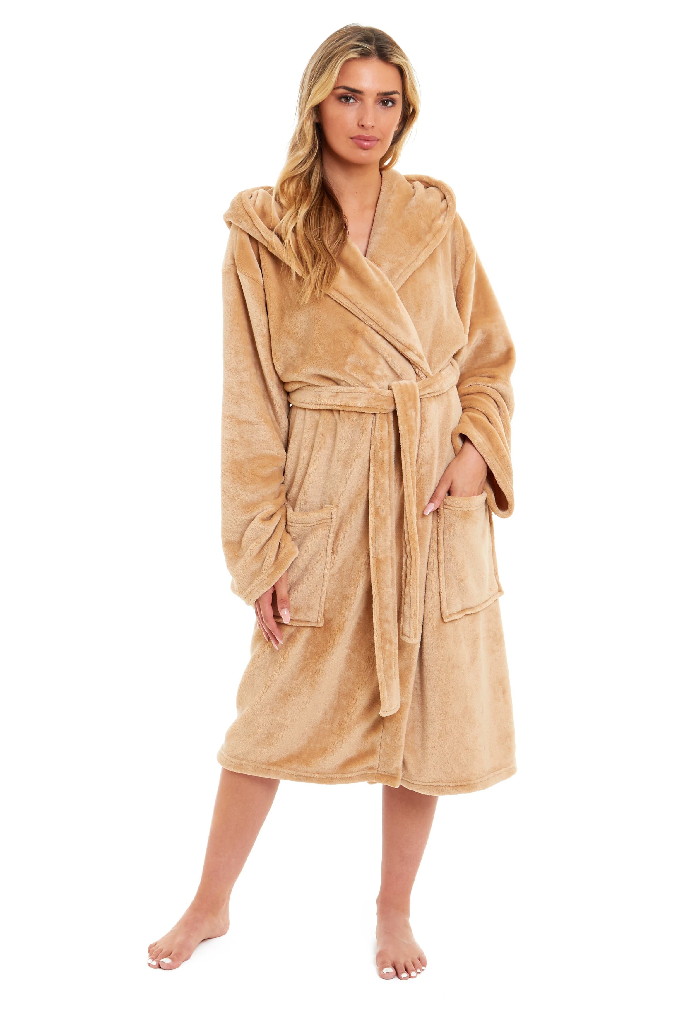 OLIVIA ROCCO Women's Hooded Dressing Gown | Plush Velvet Fleece Bathrobe