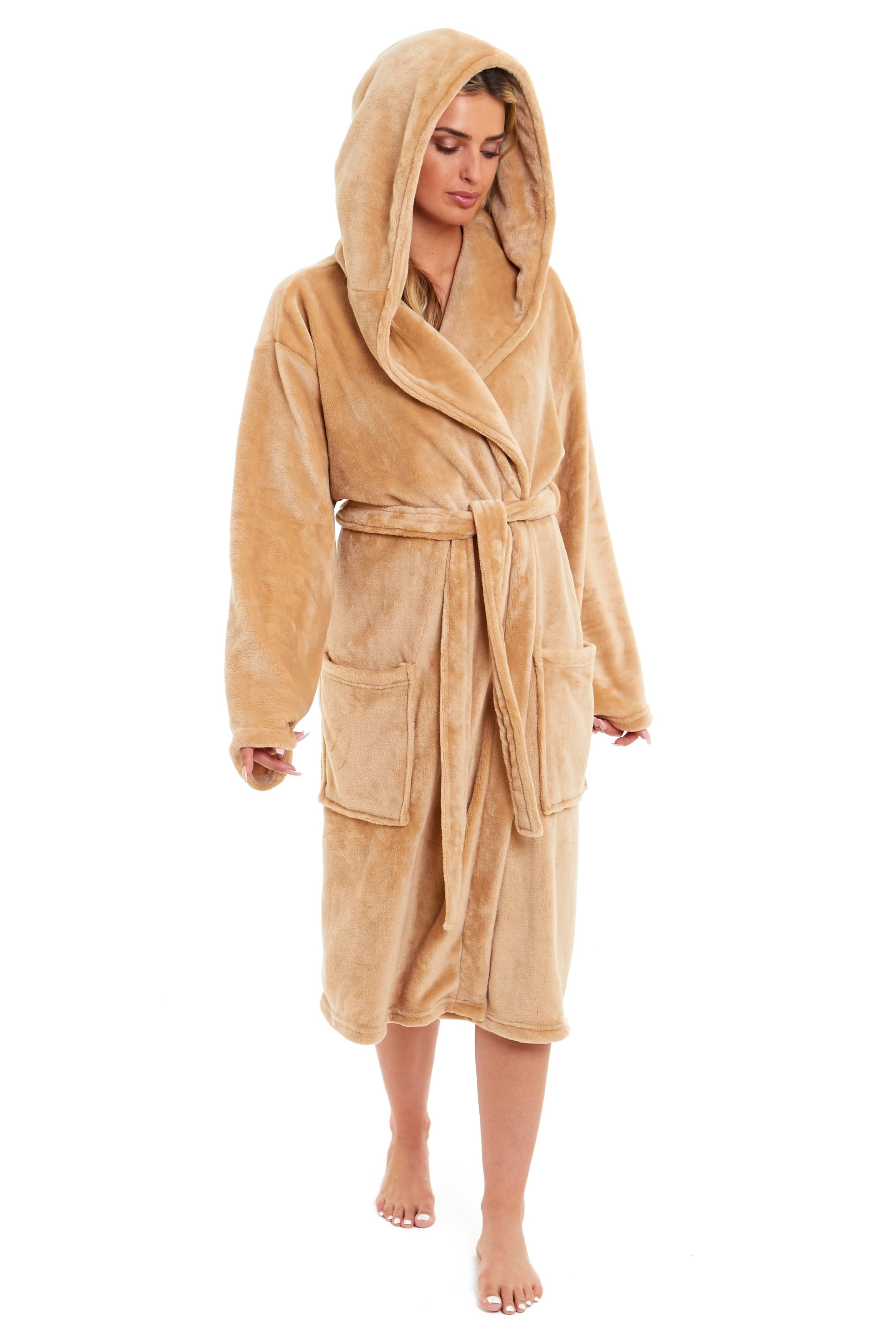 OLIVIA ROCCO Women's Hooded Dressing Gown | Plush Velvet Fleece Bathrobe