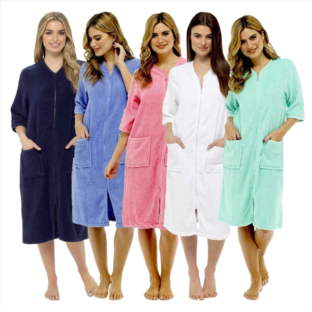 OLIVIA ROCCO Women's Terry Towelling Zip-Up Bathrobe | 100% Cotton Robe
