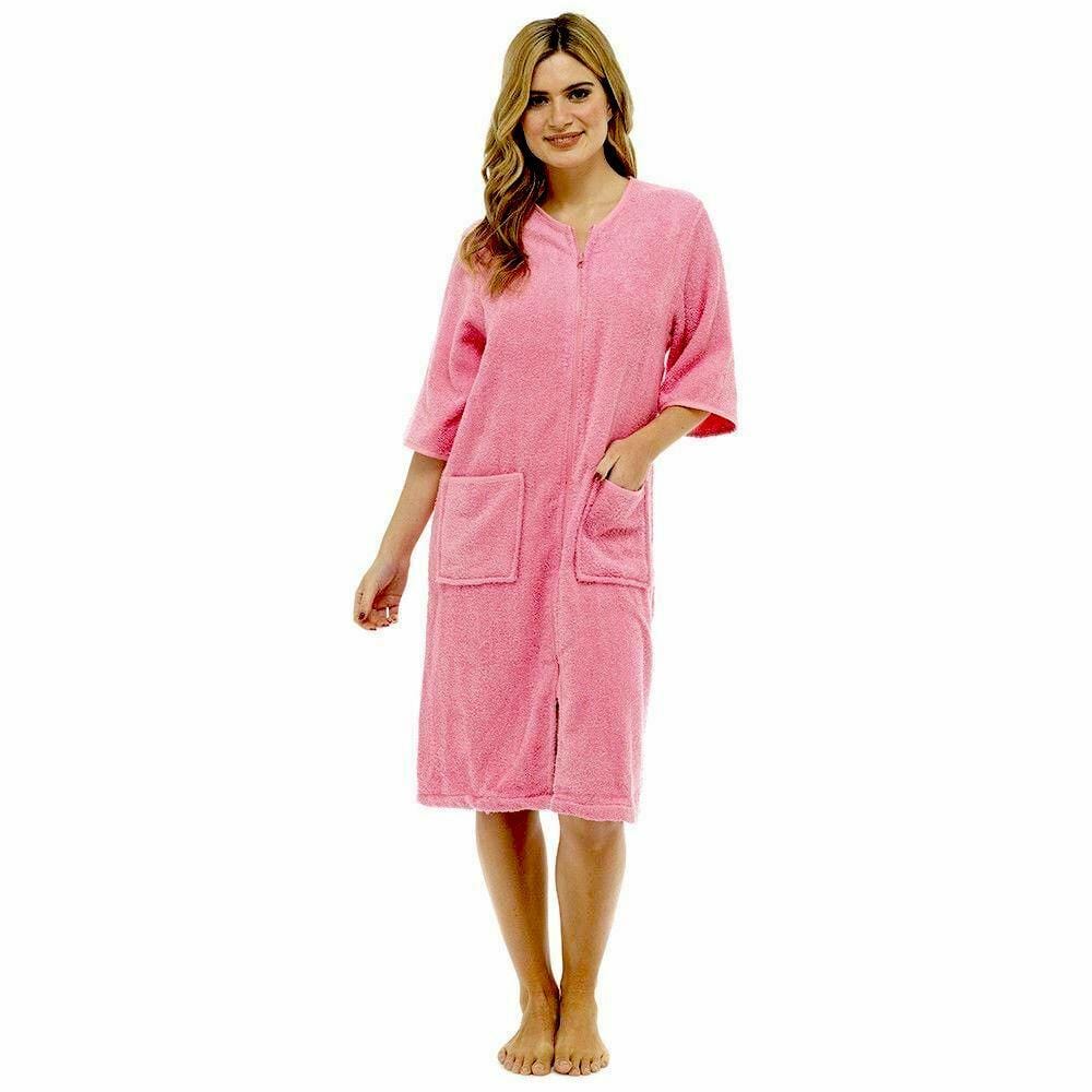 OLIVIA ROCCO Women's Terry Towelling Zip-Up Bathrobe | 100% Cotton Robe