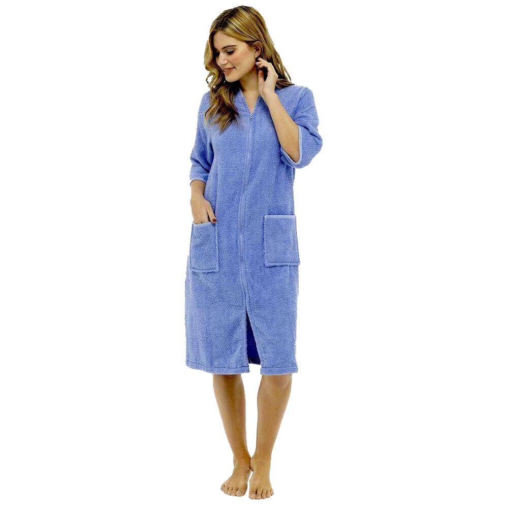 OLIVIA ROCCO Women's Terry Towelling Zip-Up Bathrobe | 100% Cotton Robe