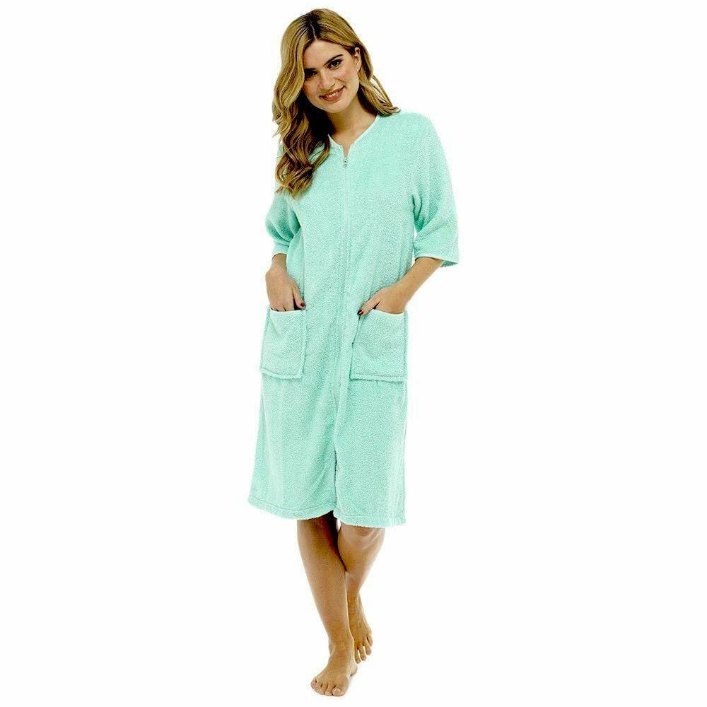 OLIVIA ROCCO Women's Terry Towelling Zip-Up Bathrobe | 100% Cotton Robe