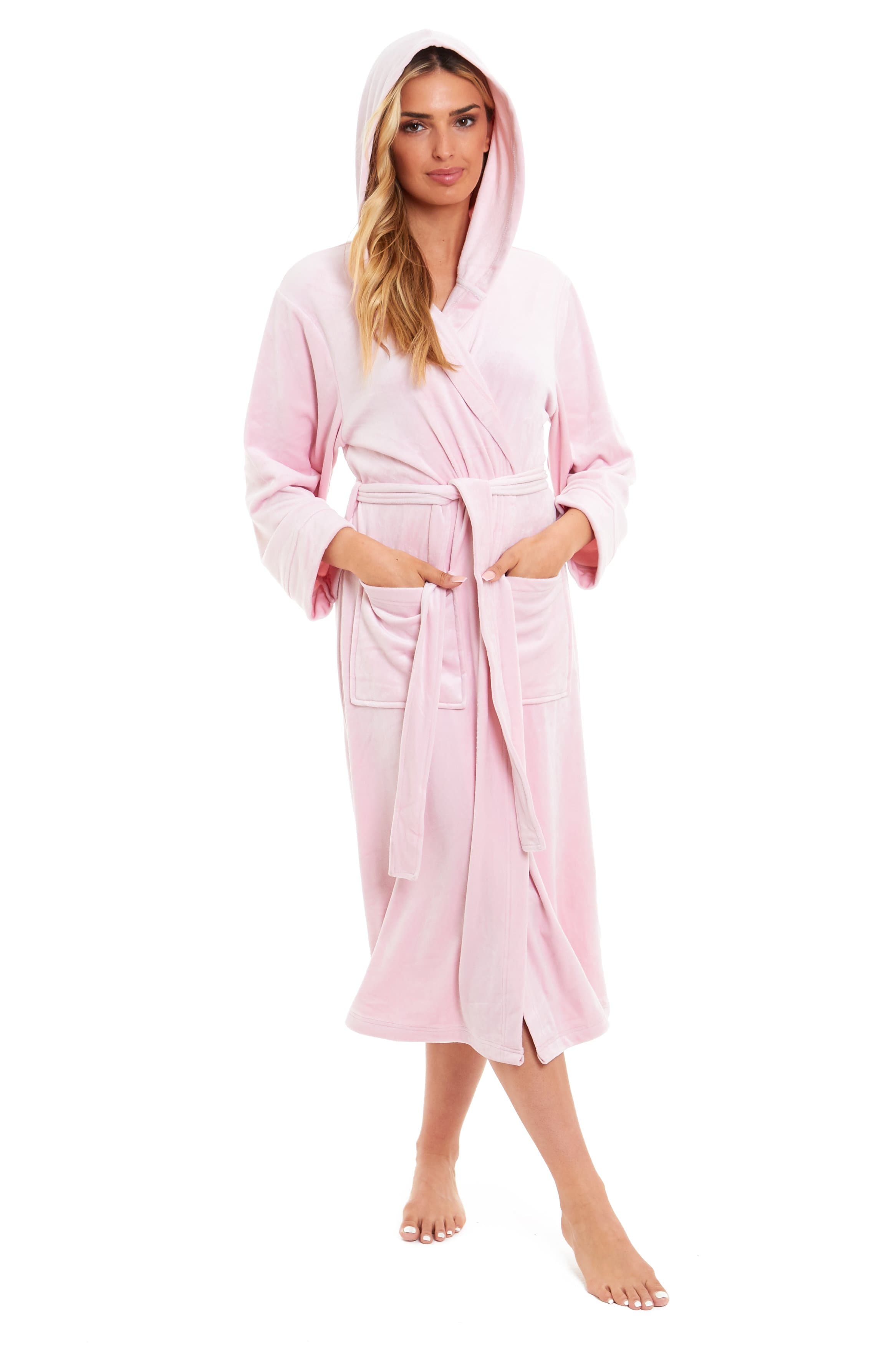 OLIVIA ROCCO Women's Velour Hooded Bathrobe – Soft Plush Dressing Gown