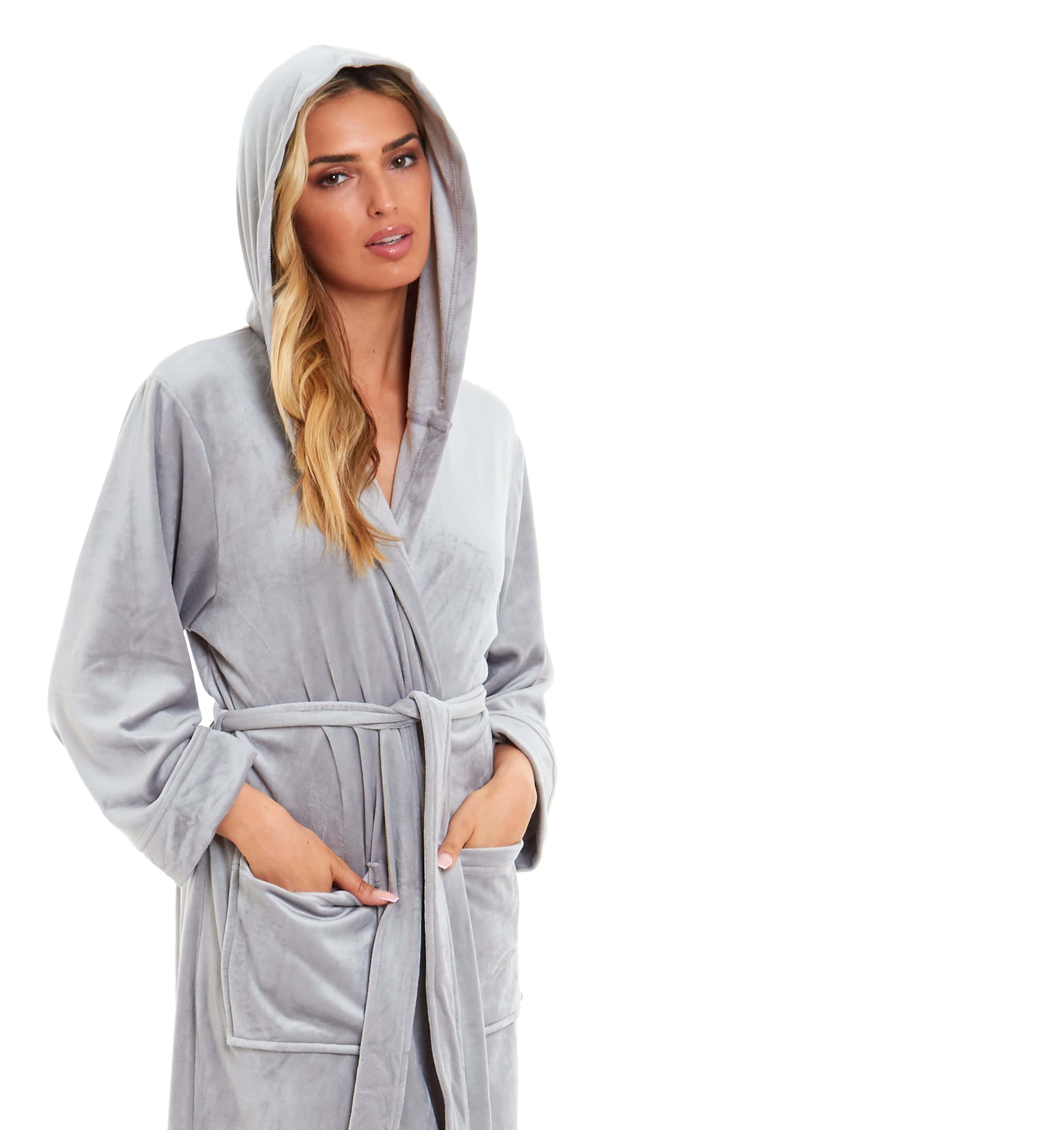 OLIVIA ROCCO Women's Velour Hooded Bathrobe – Soft Plush Dressing Gown