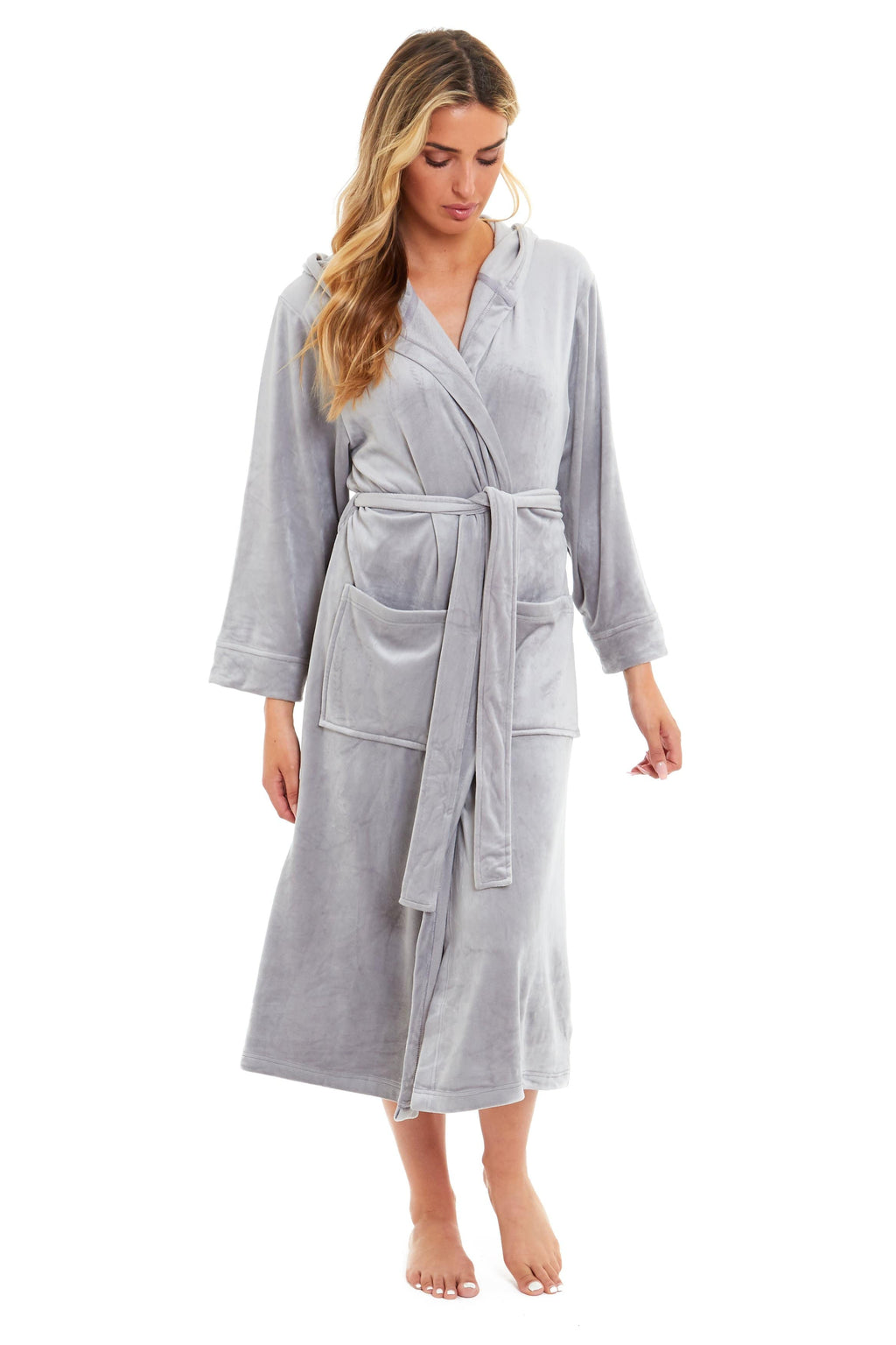 OLIVIA ROCCO Women's Velour Hooded Bathrobe – Soft Plush Dressing Gown