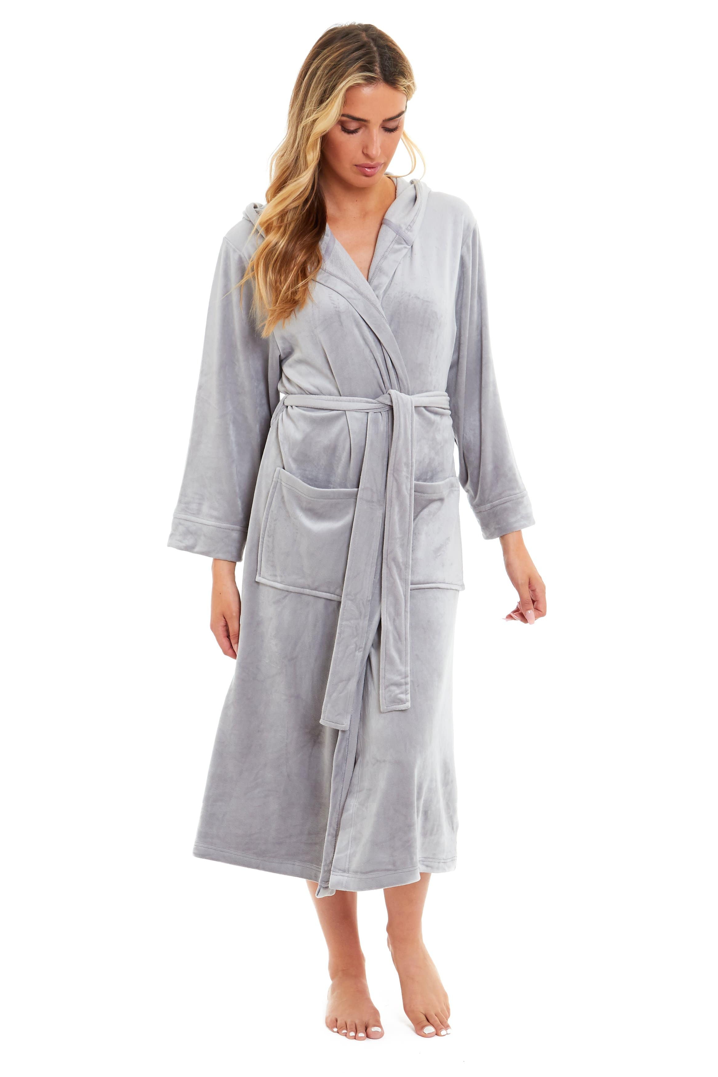 OLIVIA ROCCO Women's Velour Hooded Bathrobe – Soft Plush Dressing Gown