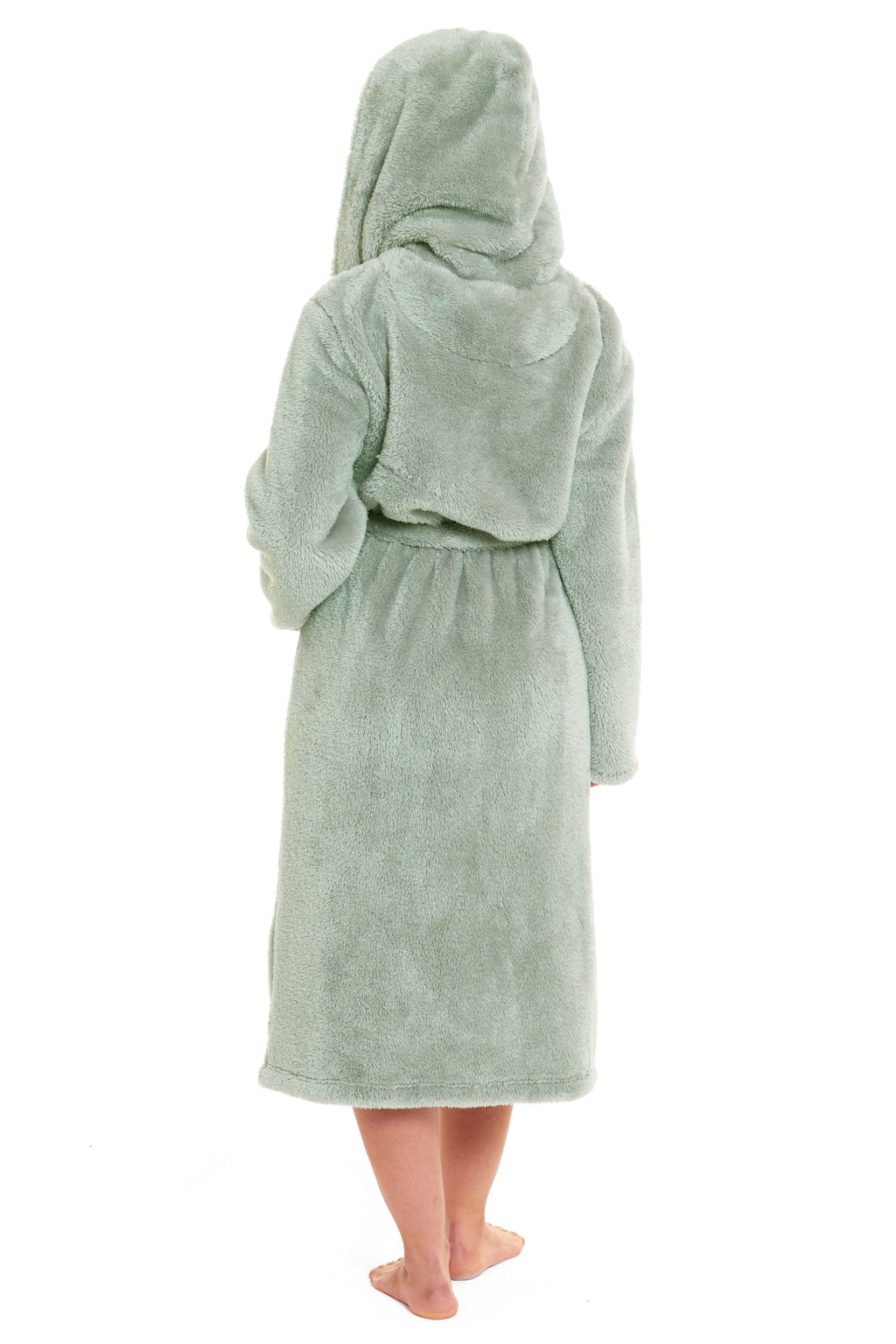 OLIVIA ROCCO Women's Sage Green Fleece Hooded Robe – Extra Long Dressing Gown