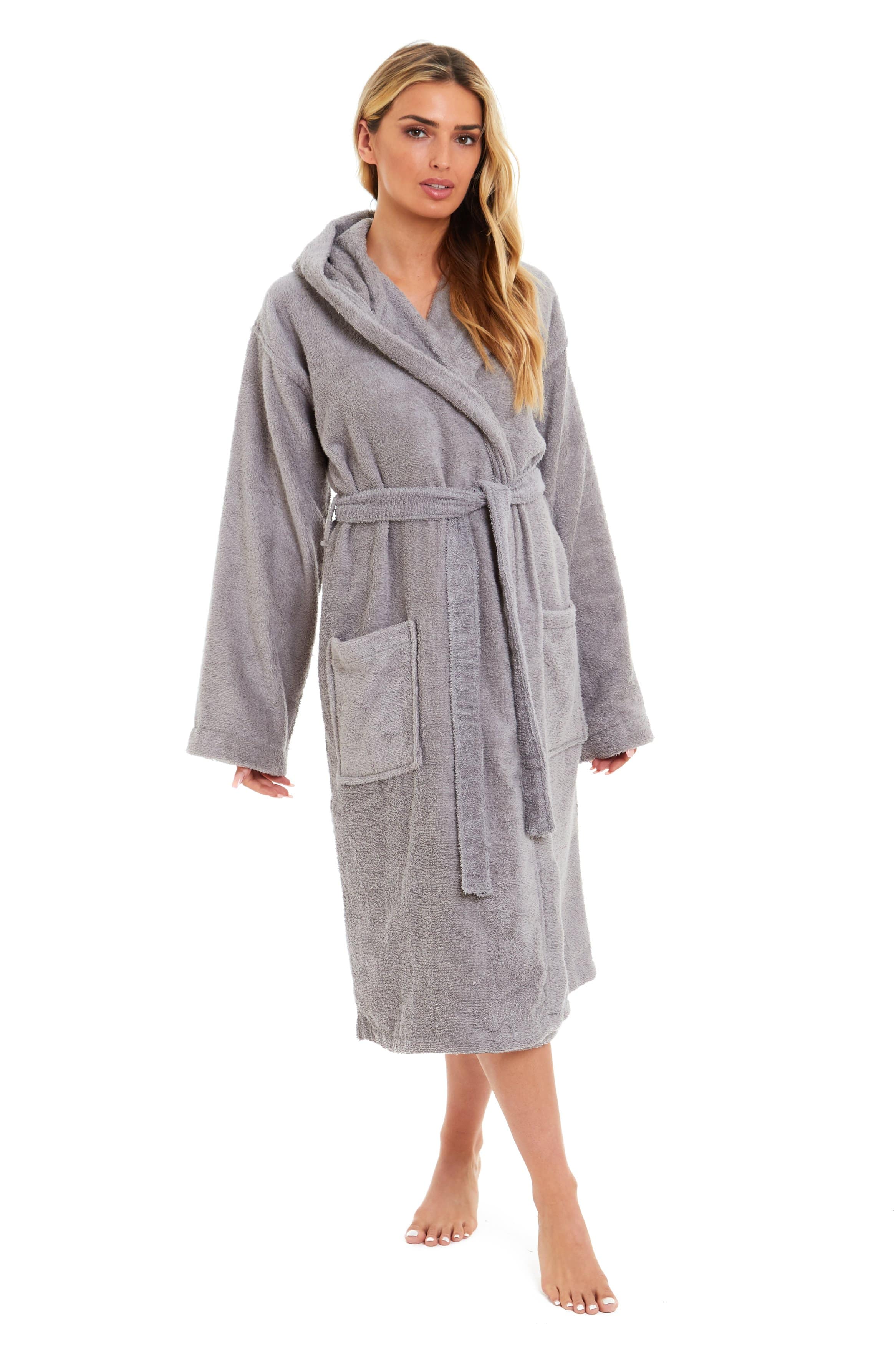 Daisy Dreamer Women's Bamboo Cotton Hooded Towelling Robe – Spa Bathrobe