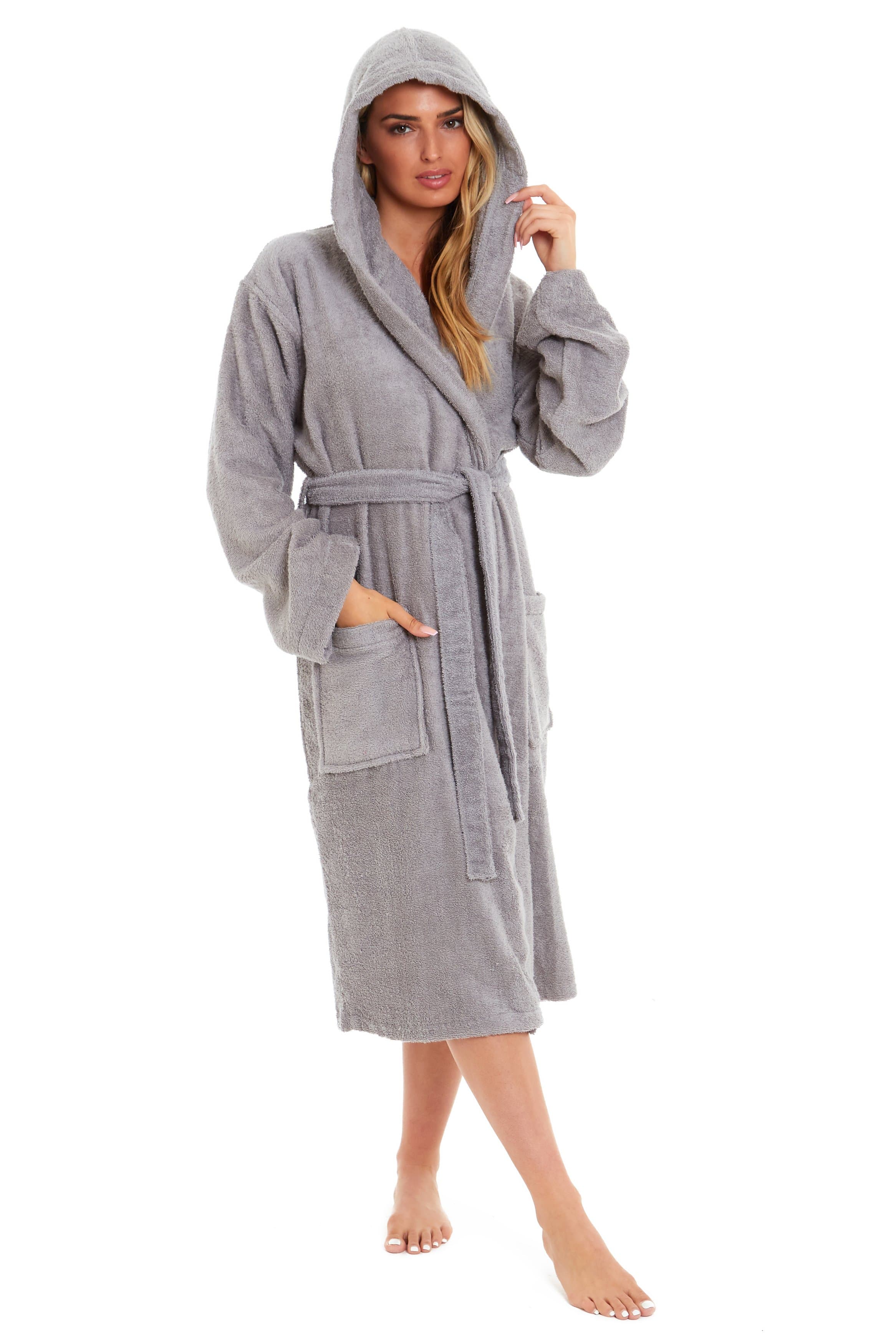 Daisy Dreamer Women's Bamboo Cotton Hooded Towelling Robe – Spa Bathrobe