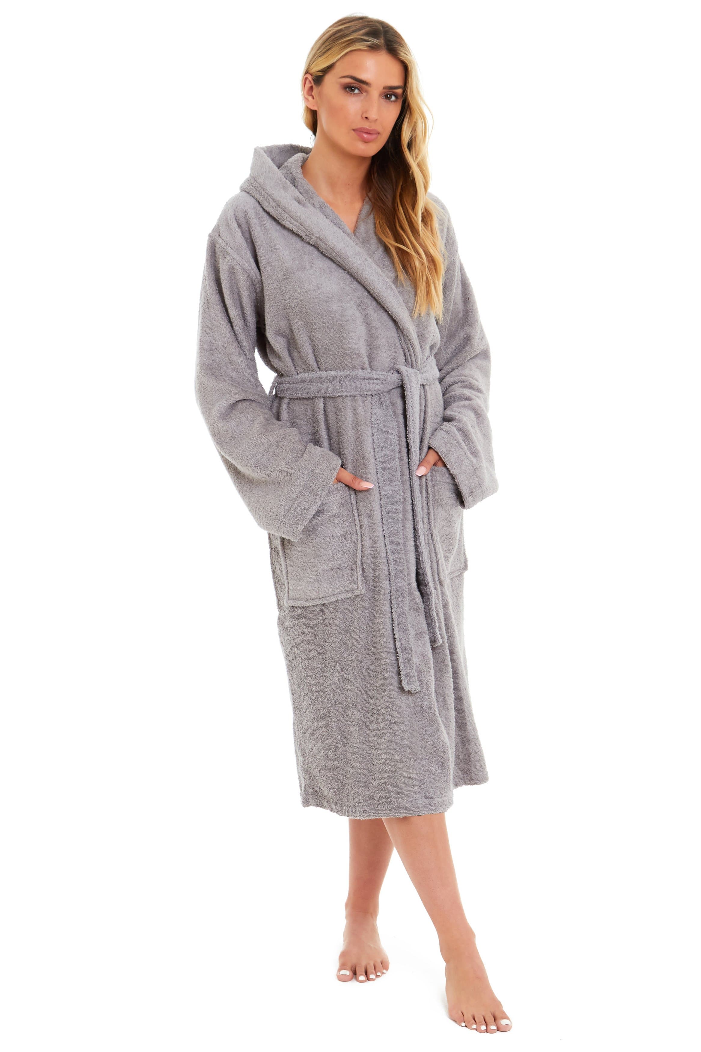Daisy Dreamer Women's Bamboo Cotton Hooded Towelling Robe – Spa Bathrobe