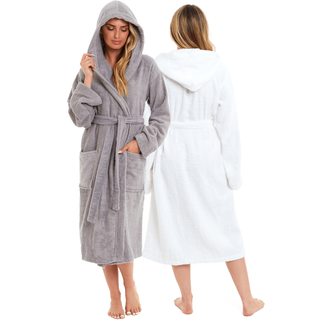 Daisy Dreamer Women's Bamboo Cotton Hooded Towelling Robe – Spa Bathrobe