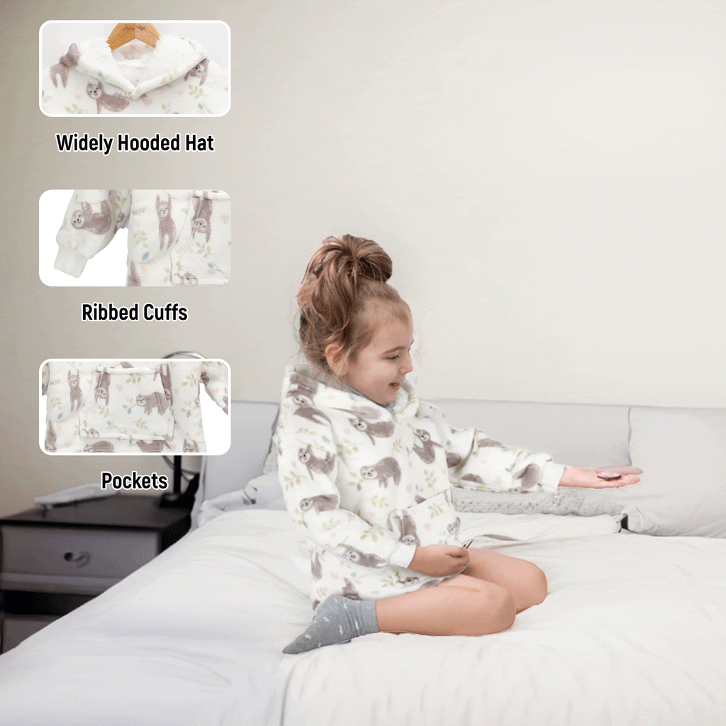 OLIVIA ROCCO Kids Hoodie Blanket – Safari Sloth Fleece Wearable Sweatshirt