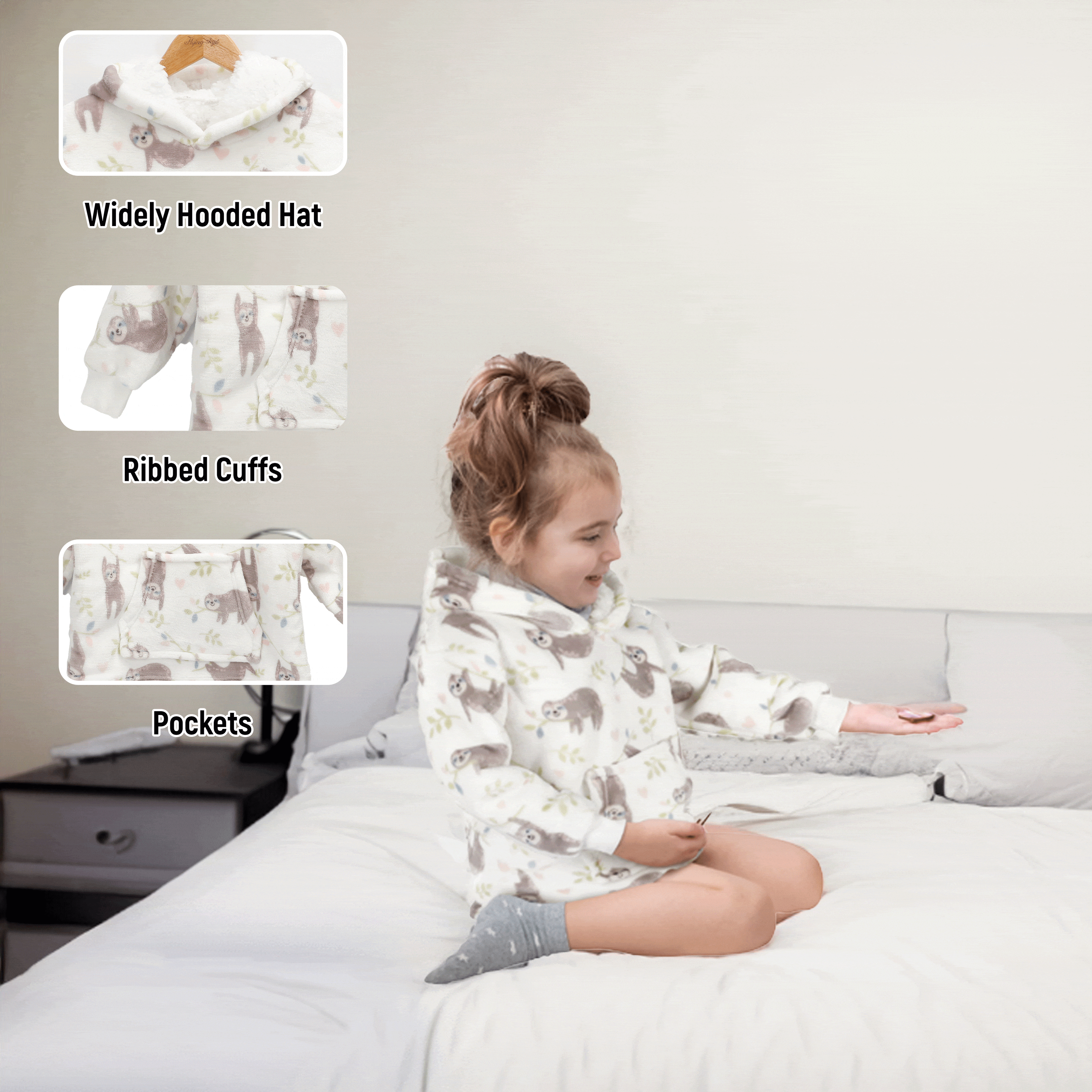 OLIVIA ROCCO Kids Hoodie Blanket – Safari Sloth Fleece Wearable Sweatshirt