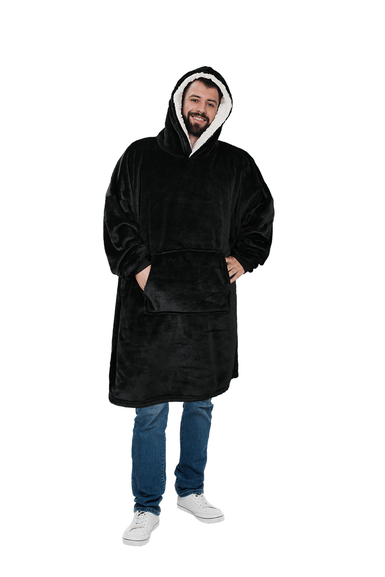 OLIVIA ROCCO Men's Oversized Hoodie Blanket – Sherpa Lined Grey Stars