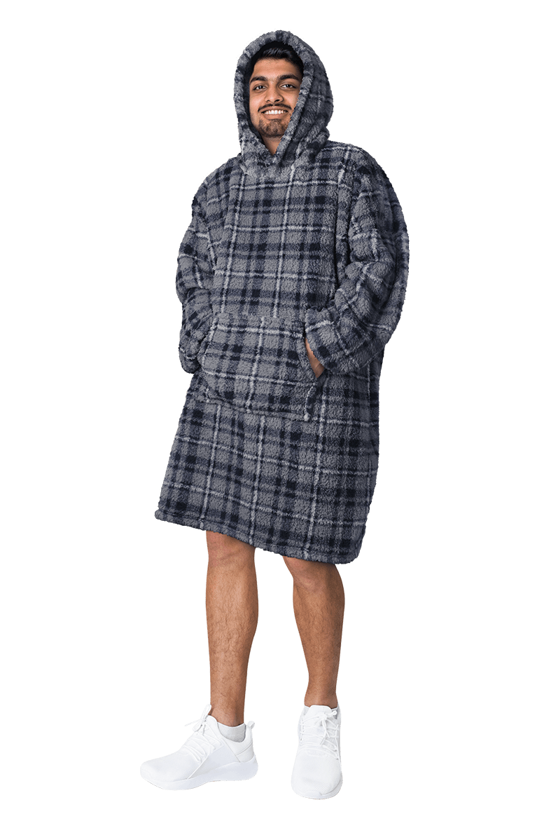 OLIVIA ROCCO Men's Oversized Hoodie Blanket – Sherpa Lined Grey Stars
