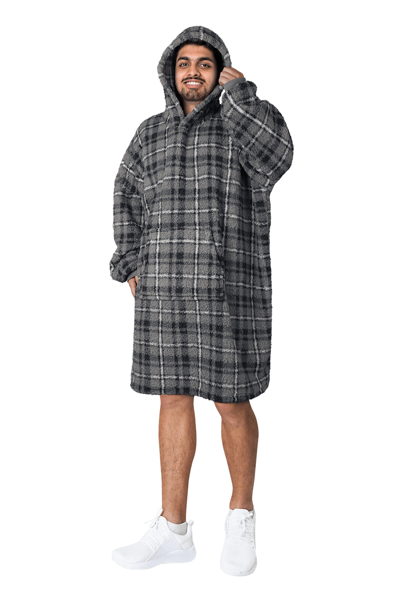 OLIVIA ROCCO Men's Oversized Hoodie Blanket – Sherpa Lined Grey Stars