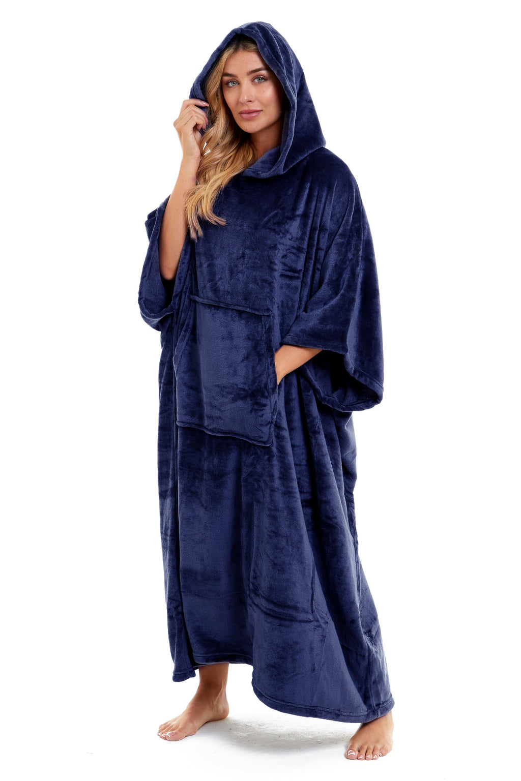 OLIVIA ROCCO Women's Oversized Hooded Poncho Blanket – Plush Fleece Navy