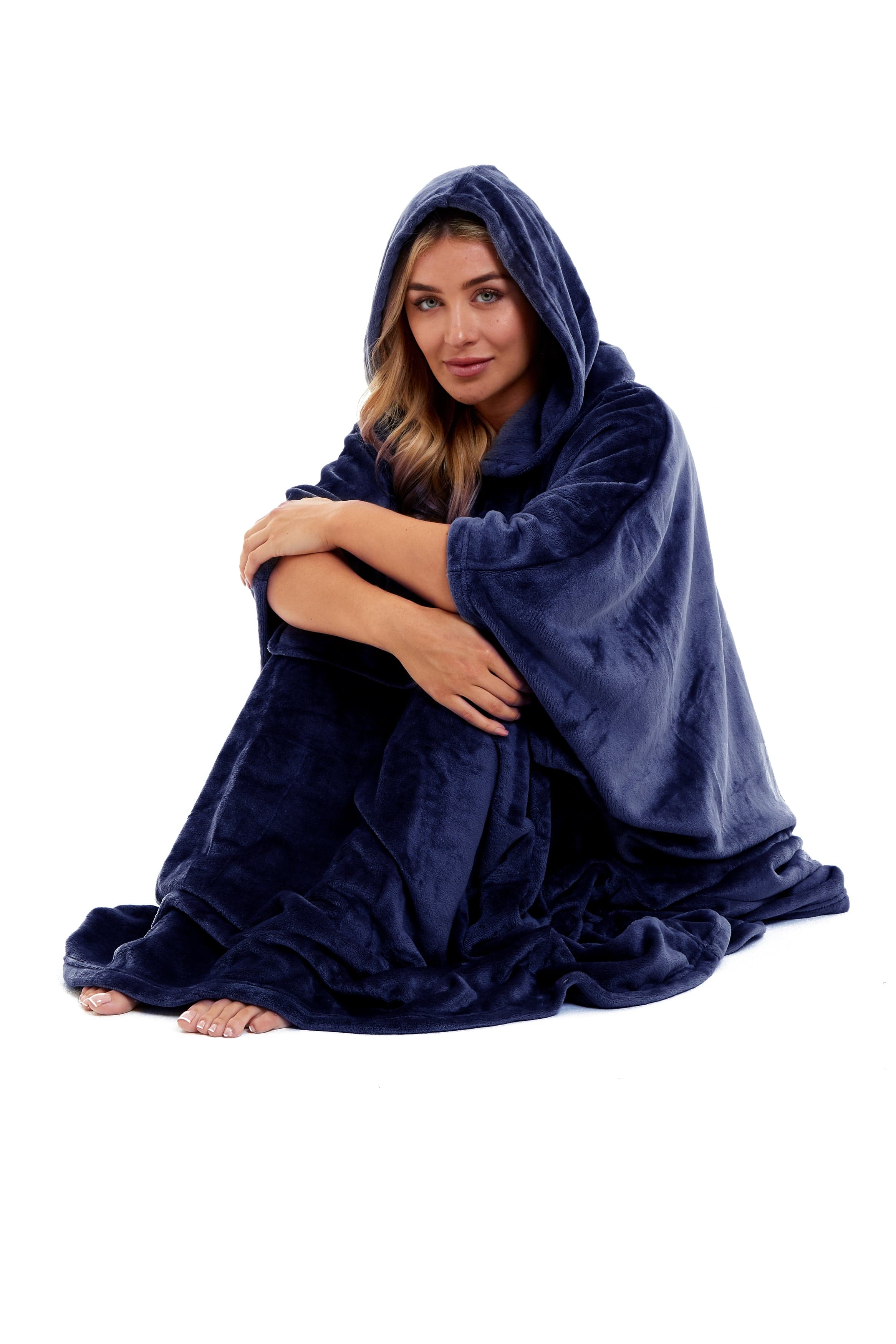 OLIVIA ROCCO Women's Oversized Hooded Poncho Blanket – Plush Fleece Navy