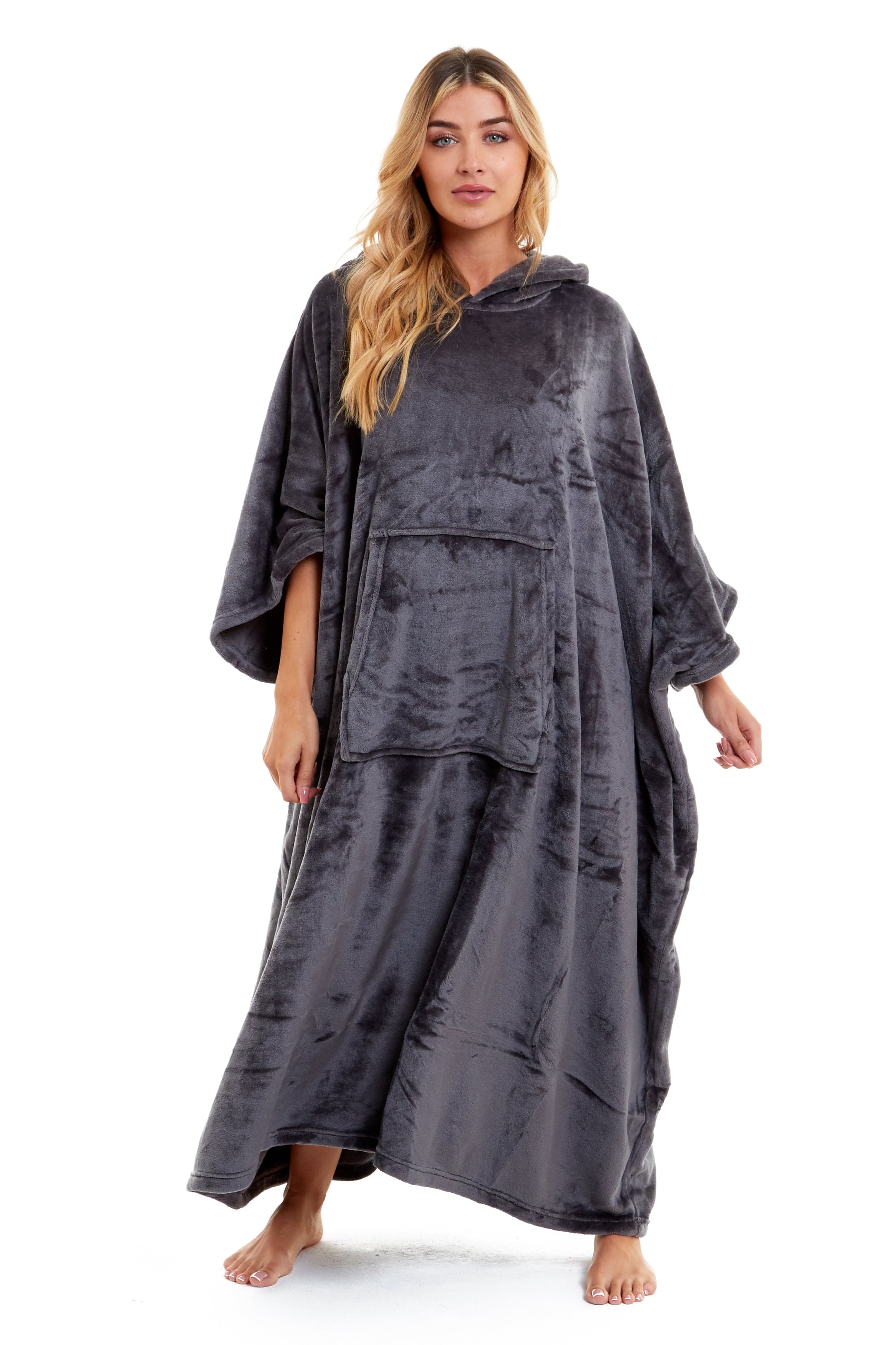 OLIVIA ROCCO Women's Oversized Hooded Poncho Blanket – Plush Fleece Navy