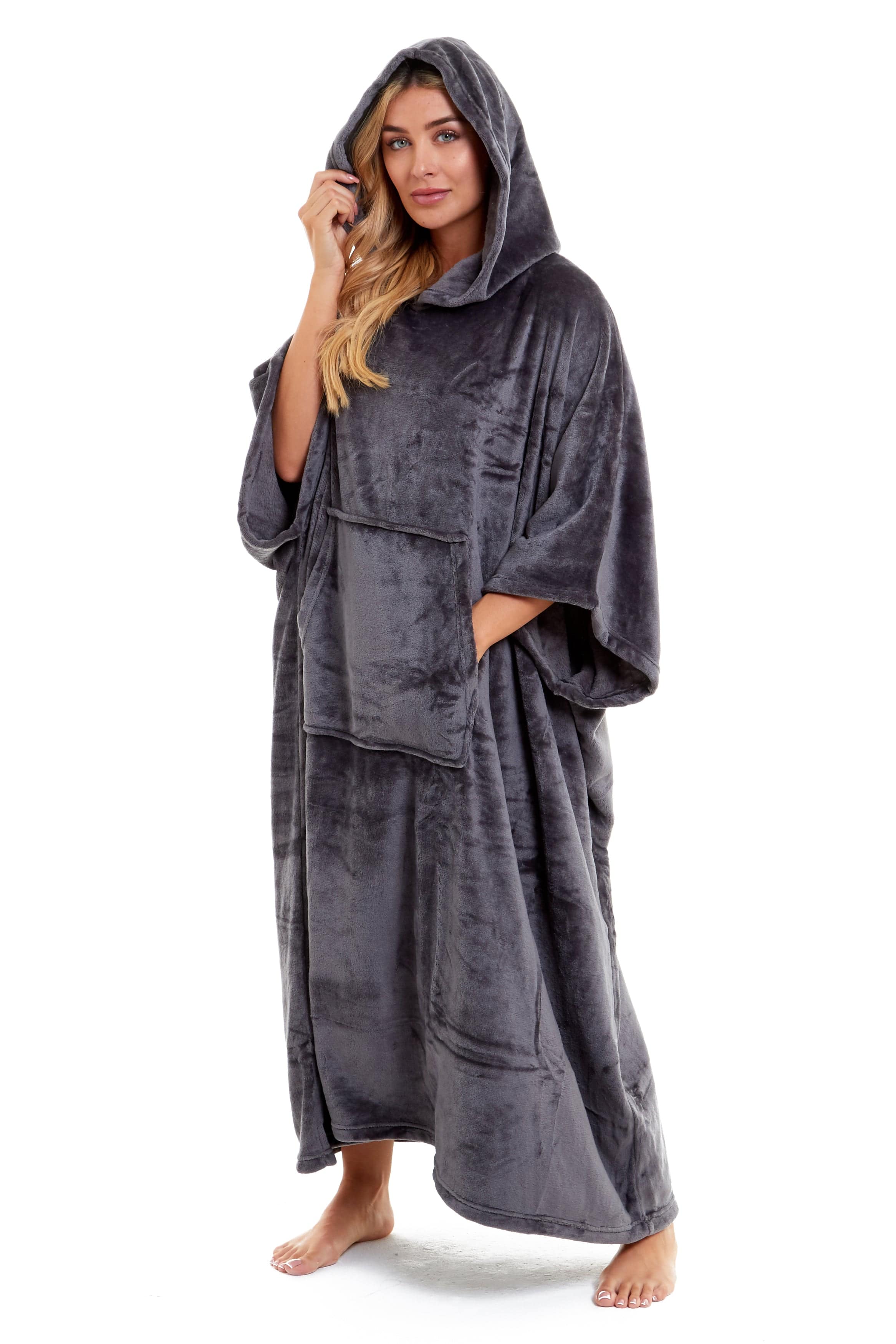 OLIVIA ROCCO Women's Oversized Hooded Poncho Blanket – Plush Fleece Navy