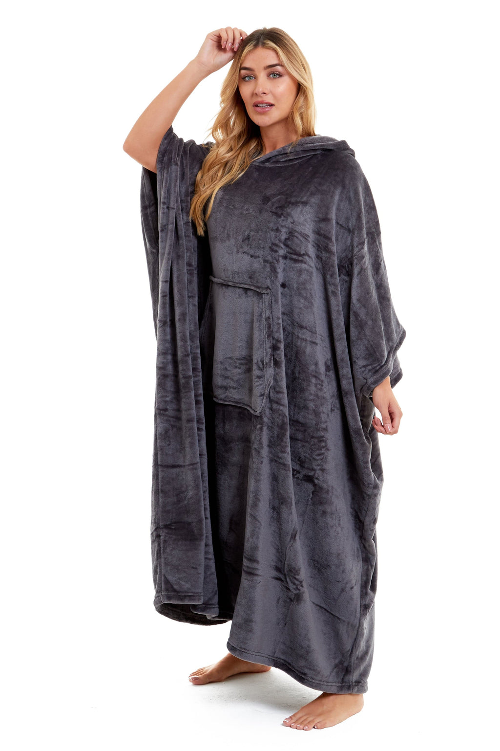 OLIVIA ROCCO Women's Oversized Hooded Poncho Blanket – Plush Fleece Navy