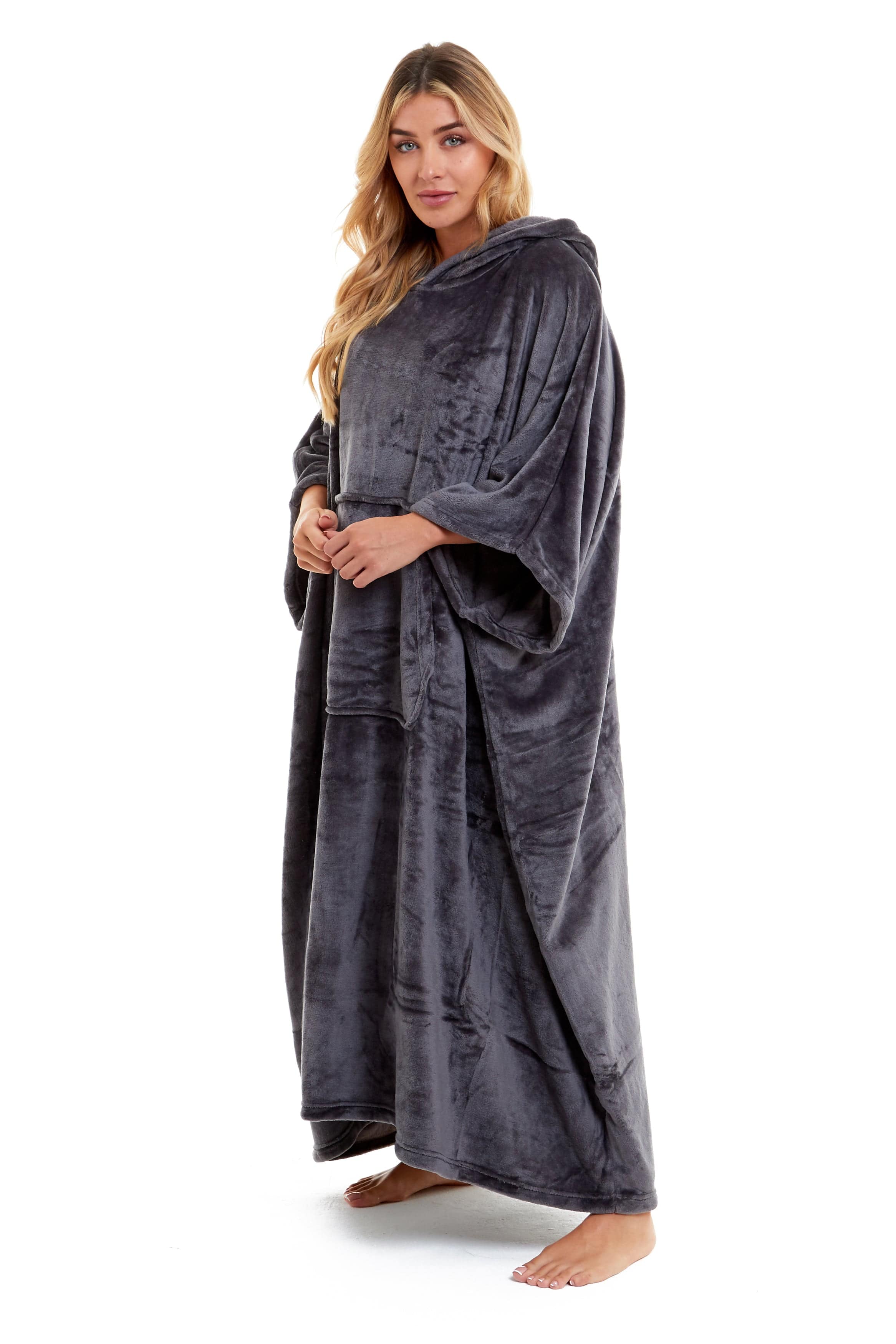 OLIVIA ROCCO Women's Oversized Hooded Poncho Blanket – Plush Fleece Navy