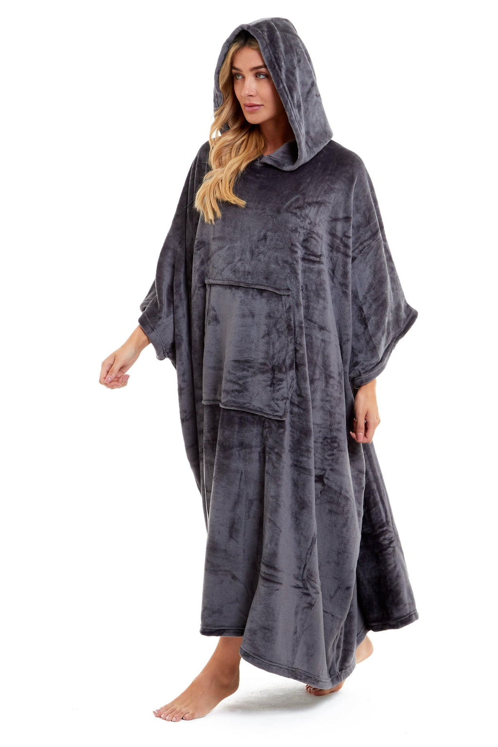 OLIVIA ROCCO Women's Oversized Hooded Poncho Blanket – Plush Fleece Navy