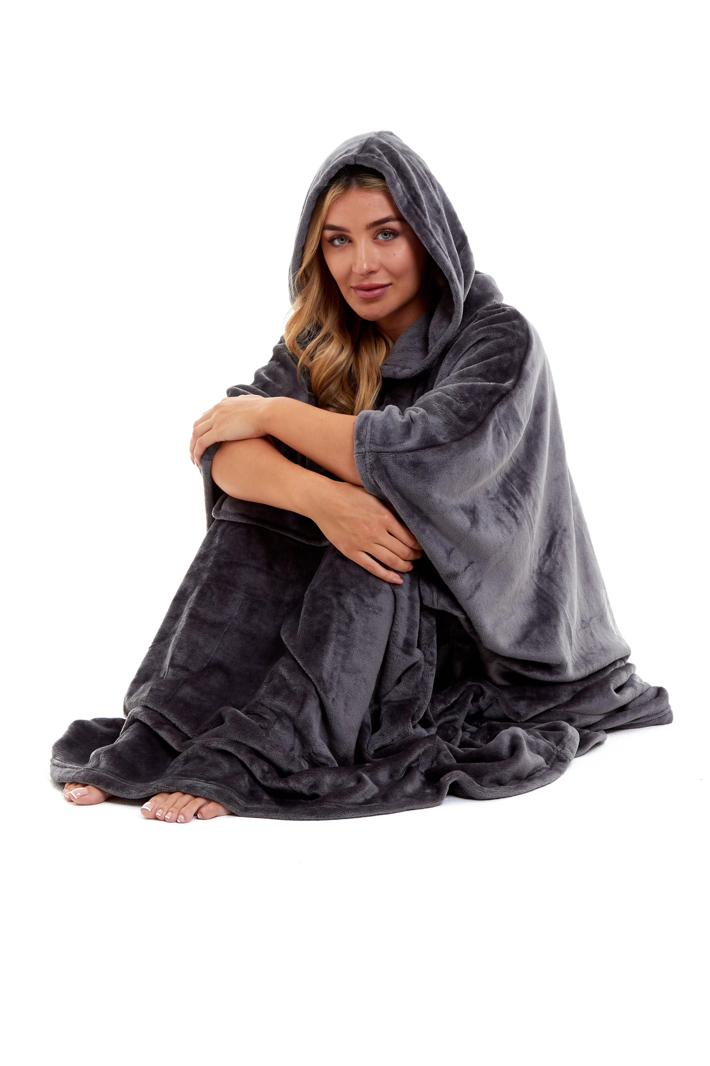 OLIVIA ROCCO Women's Oversized Hooded Poncho Blanket – Plush Fleece Navy
