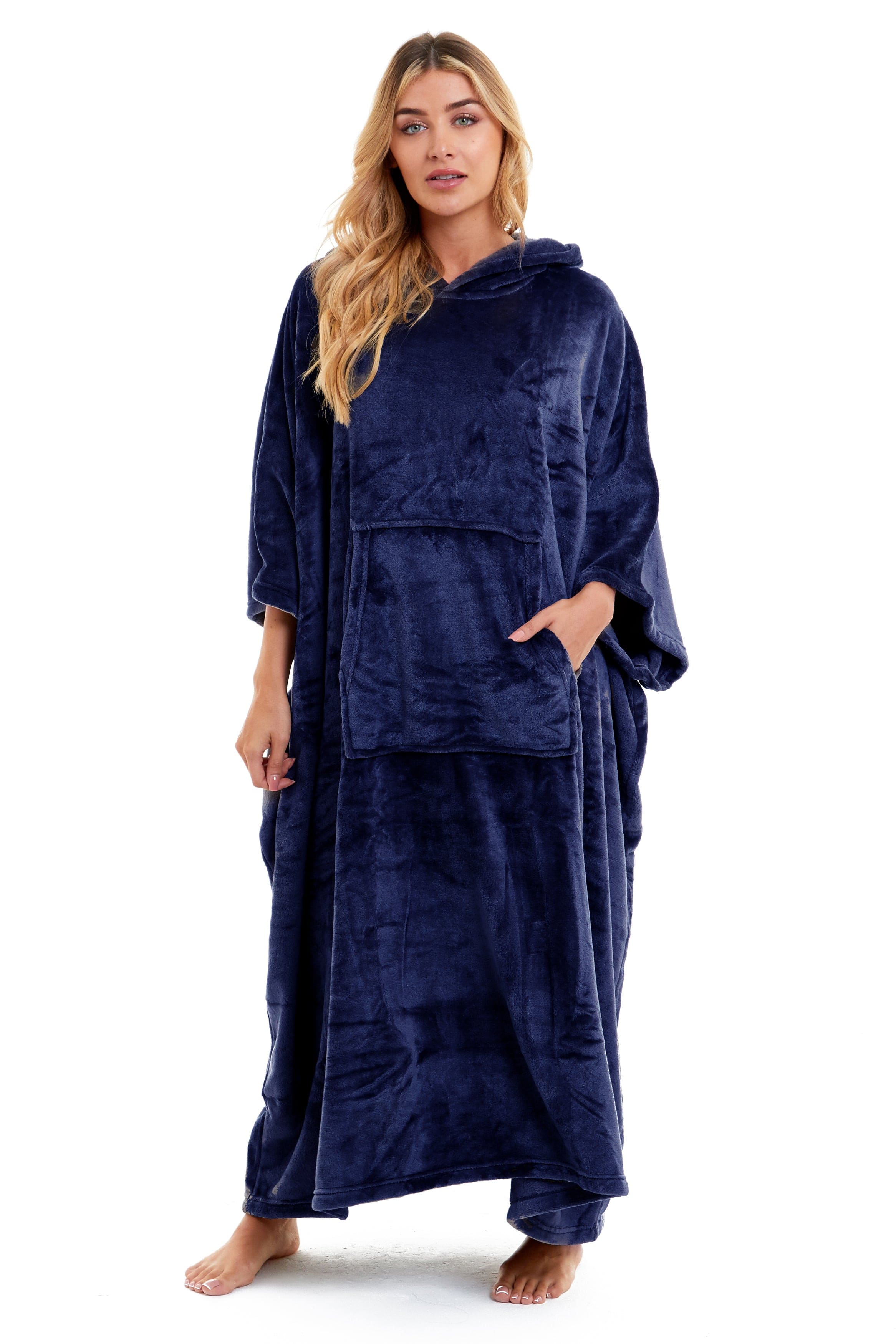 OLIVIA ROCCO Women's Oversized Hooded Poncho Blanket – Plush Fleece Navy