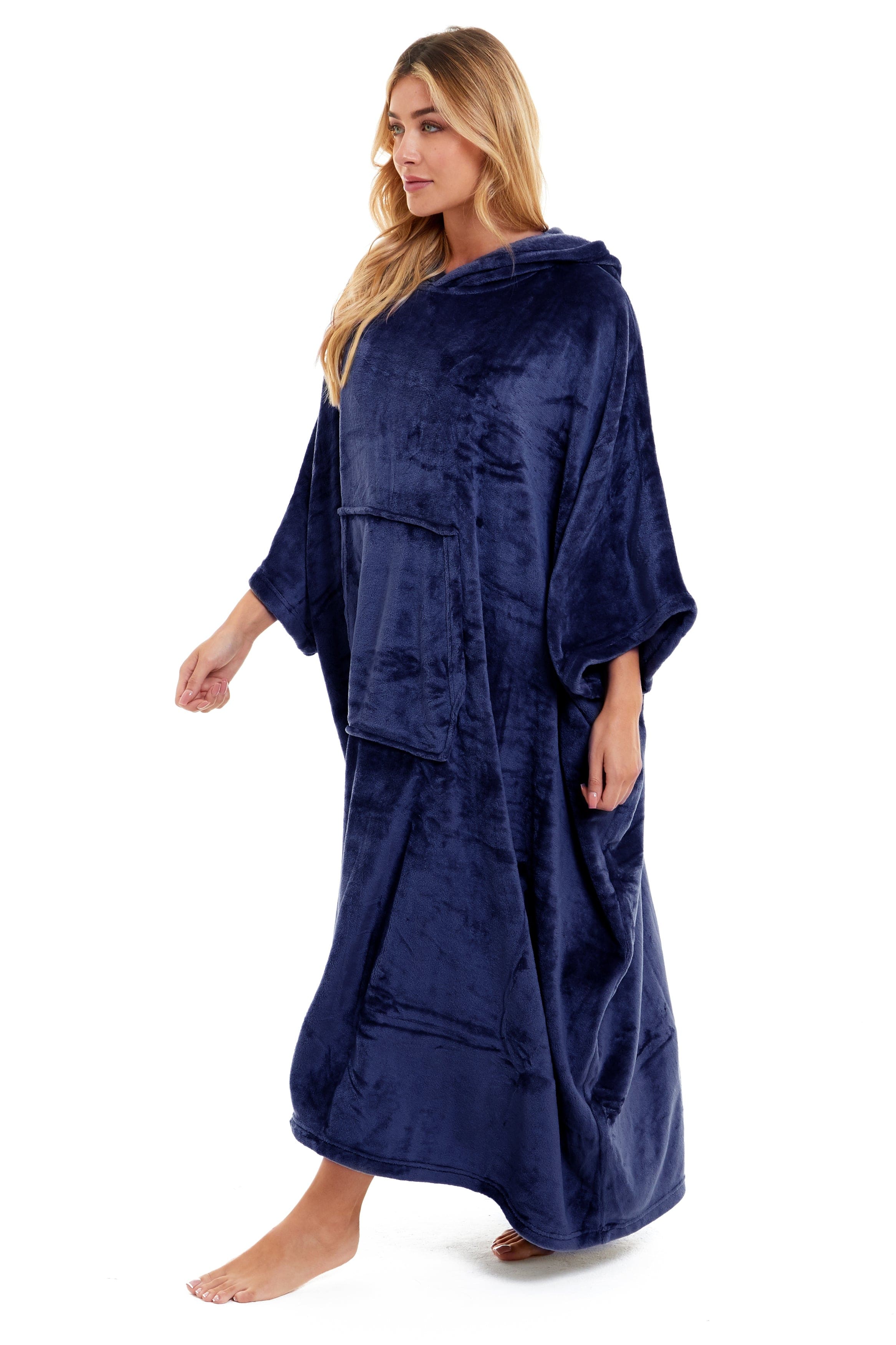 OLIVIA ROCCO Women's Oversized Hooded Poncho Blanket – Plush Fleece Navy
