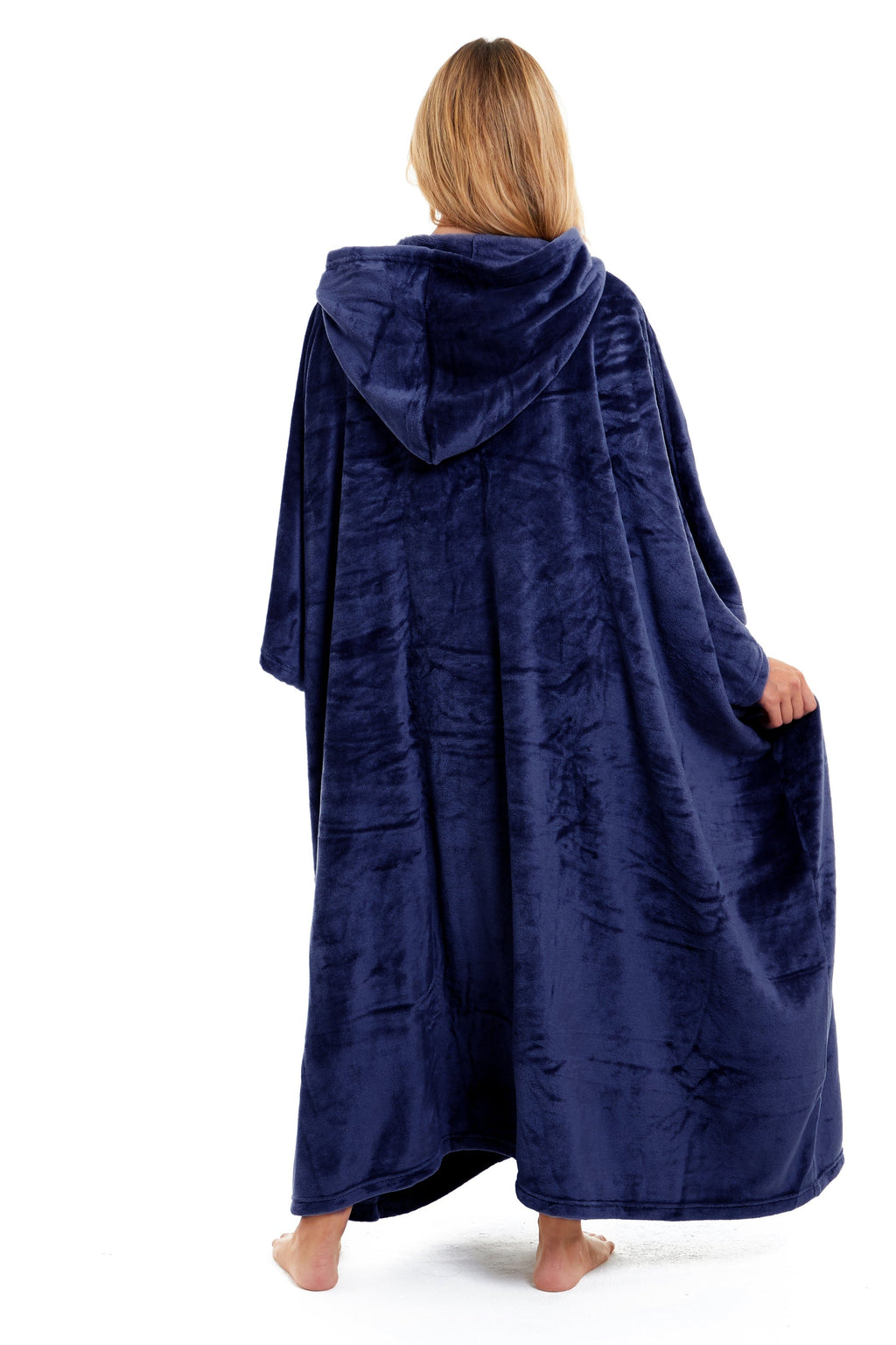 OLIVIA ROCCO Women's Oversized Hooded Poncho Blanket – Plush Fleece Navy