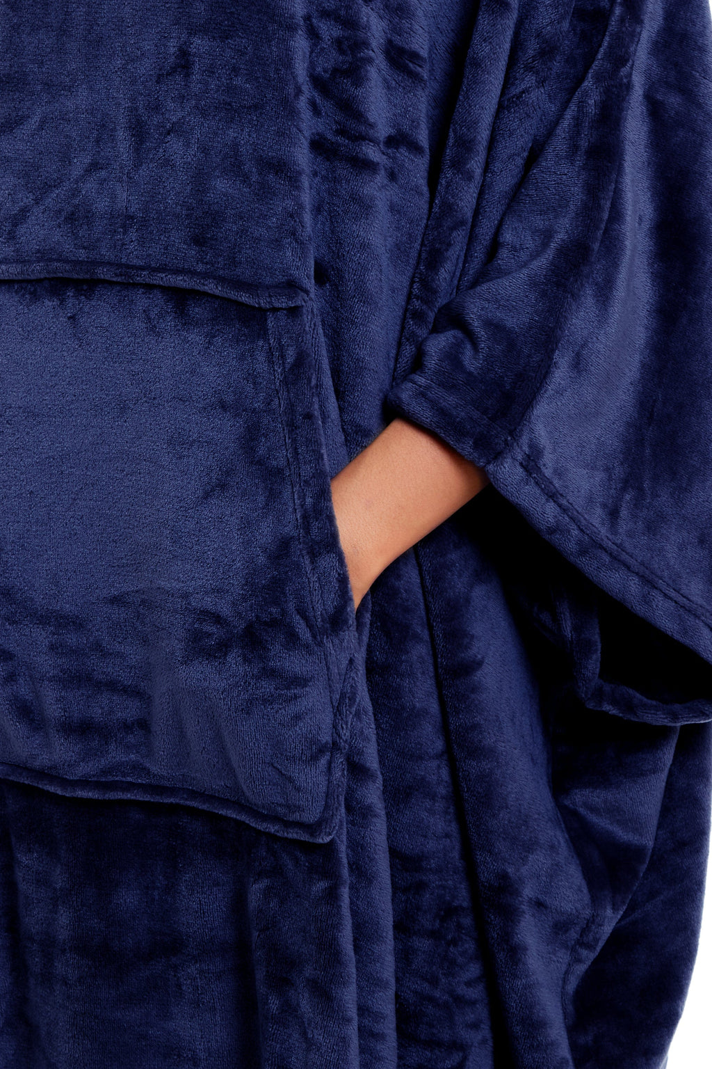 OLIVIA ROCCO Women's Oversized Hooded Poncho Blanket – Plush Fleece Navy