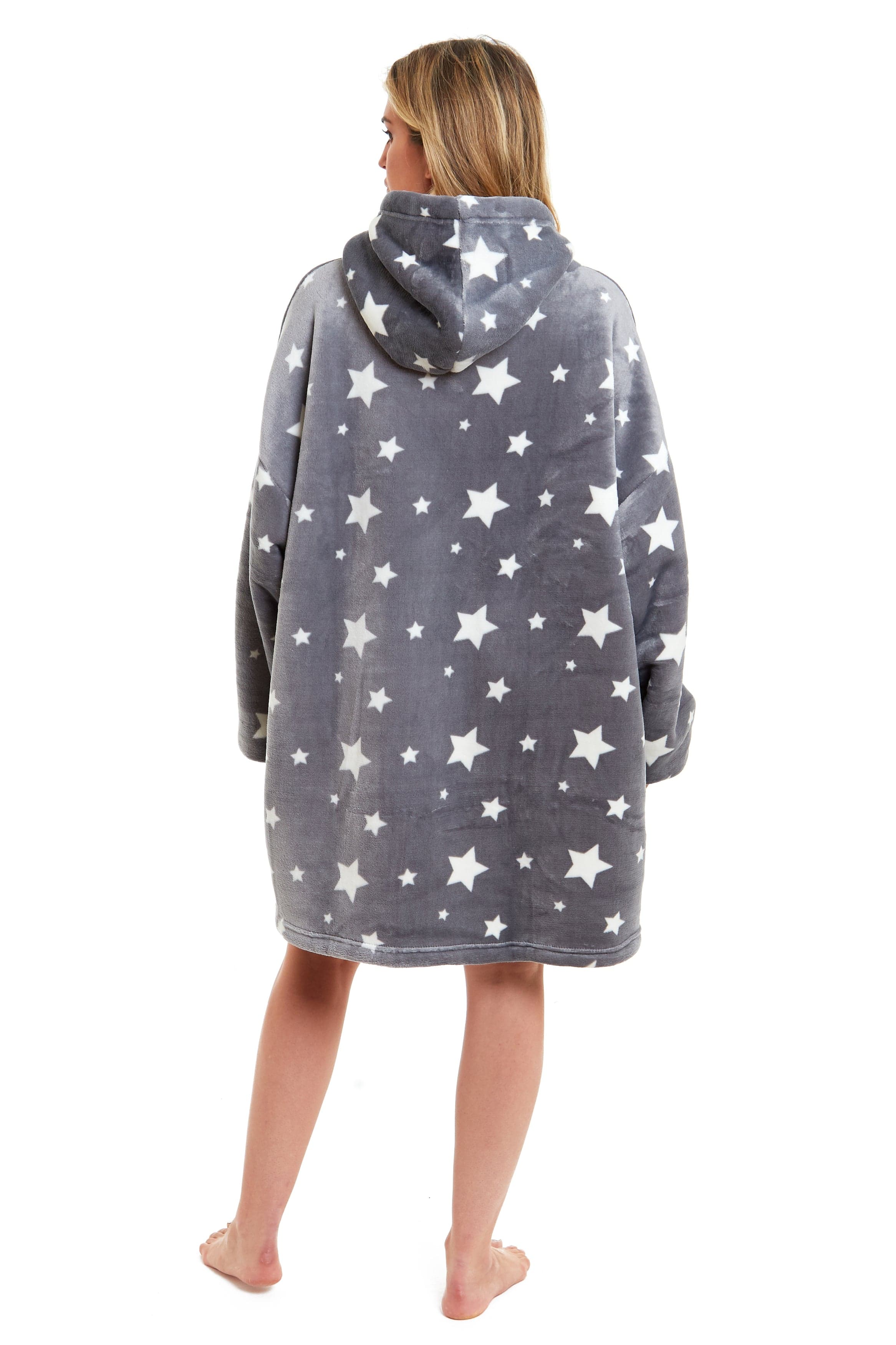OLIVIA ROCCO Oversized Hooded Blanket – Grey Stars Sherpa Fleece Hoodie