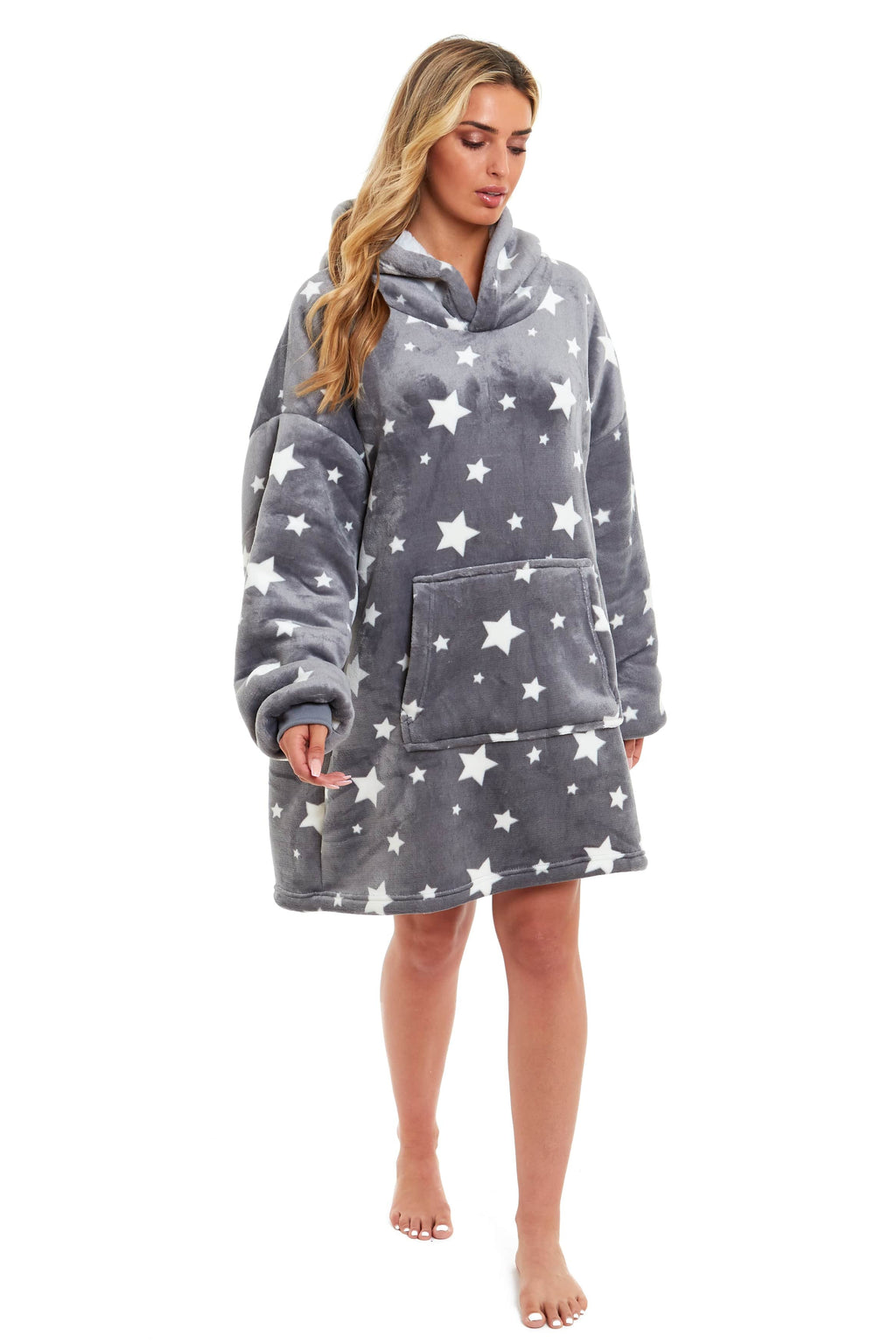 OLIVIA ROCCO Oversized Hooded Blanket – Grey Stars Sherpa Fleece Hoodie