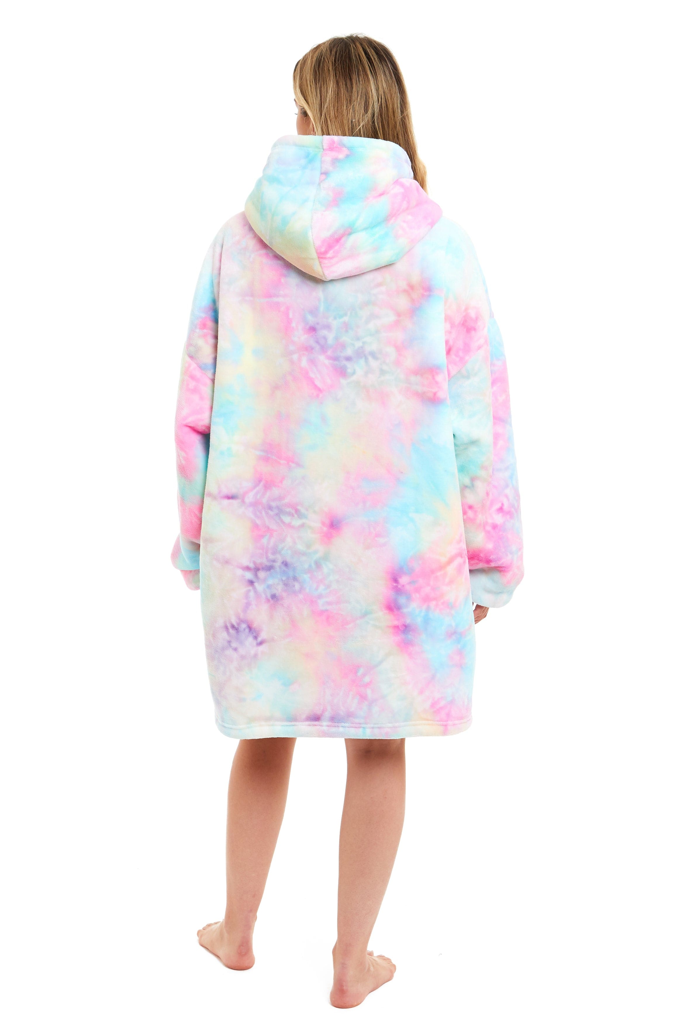 OLIVIA ROCCO Tie Dye Rainbow Hooded Blanket – Reversible Sherpa Fleece