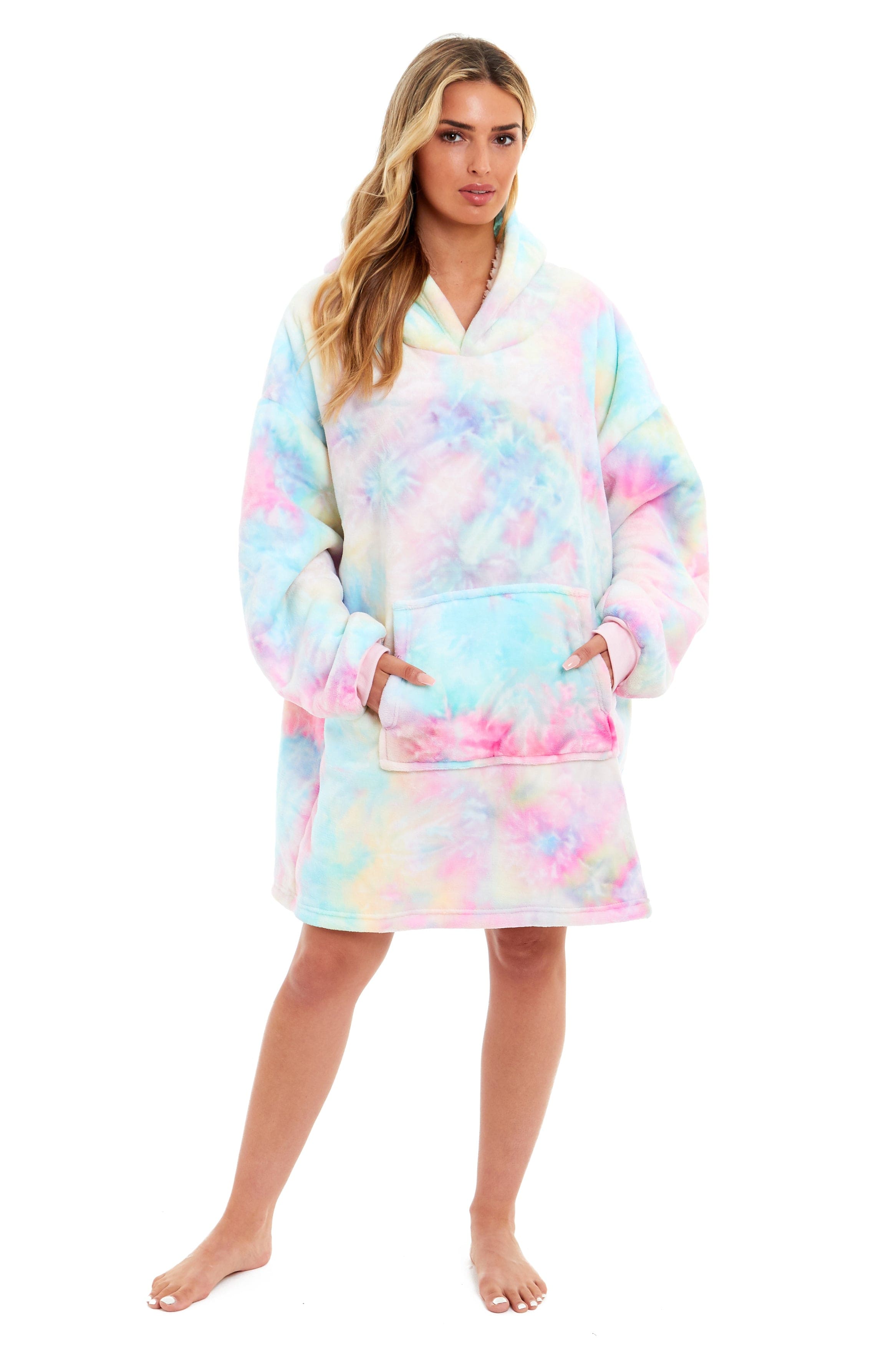 OLIVIA ROCCO Tie Dye Rainbow Hooded Blanket – Reversible Sherpa Fleece