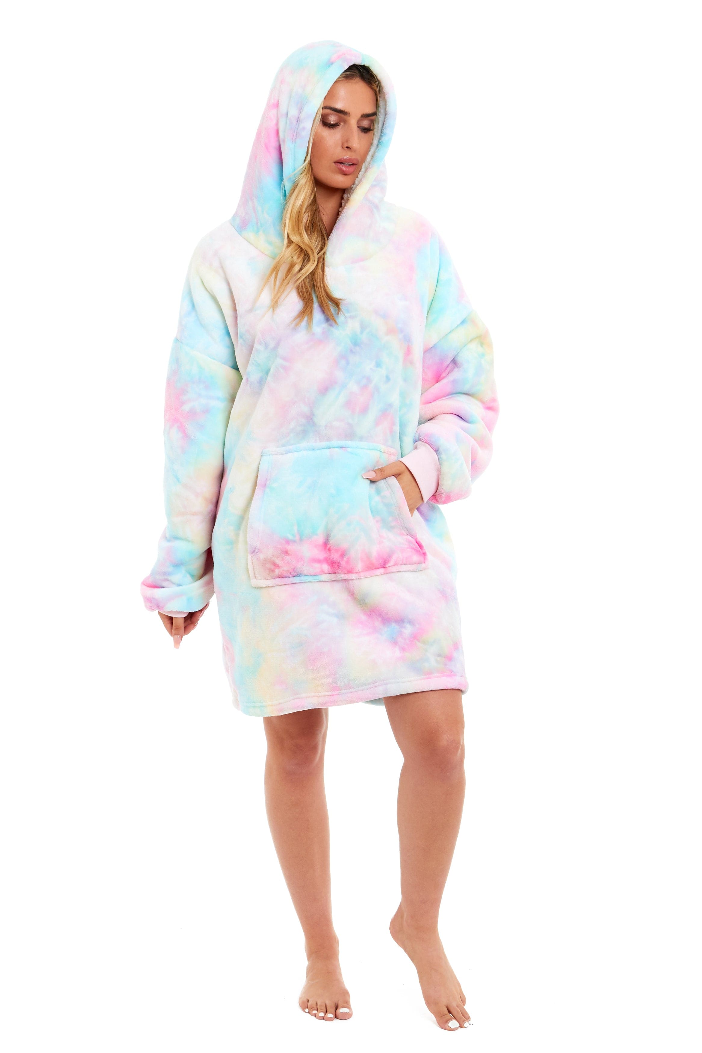OLIVIA ROCCO Tie Dye Rainbow Hooded Blanket – Reversible Sherpa Fleece