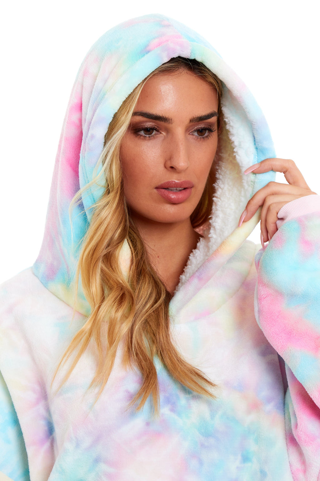 OLIVIA ROCCO Tie Dye Rainbow Hooded Blanket – Reversible Sherpa Fleece
