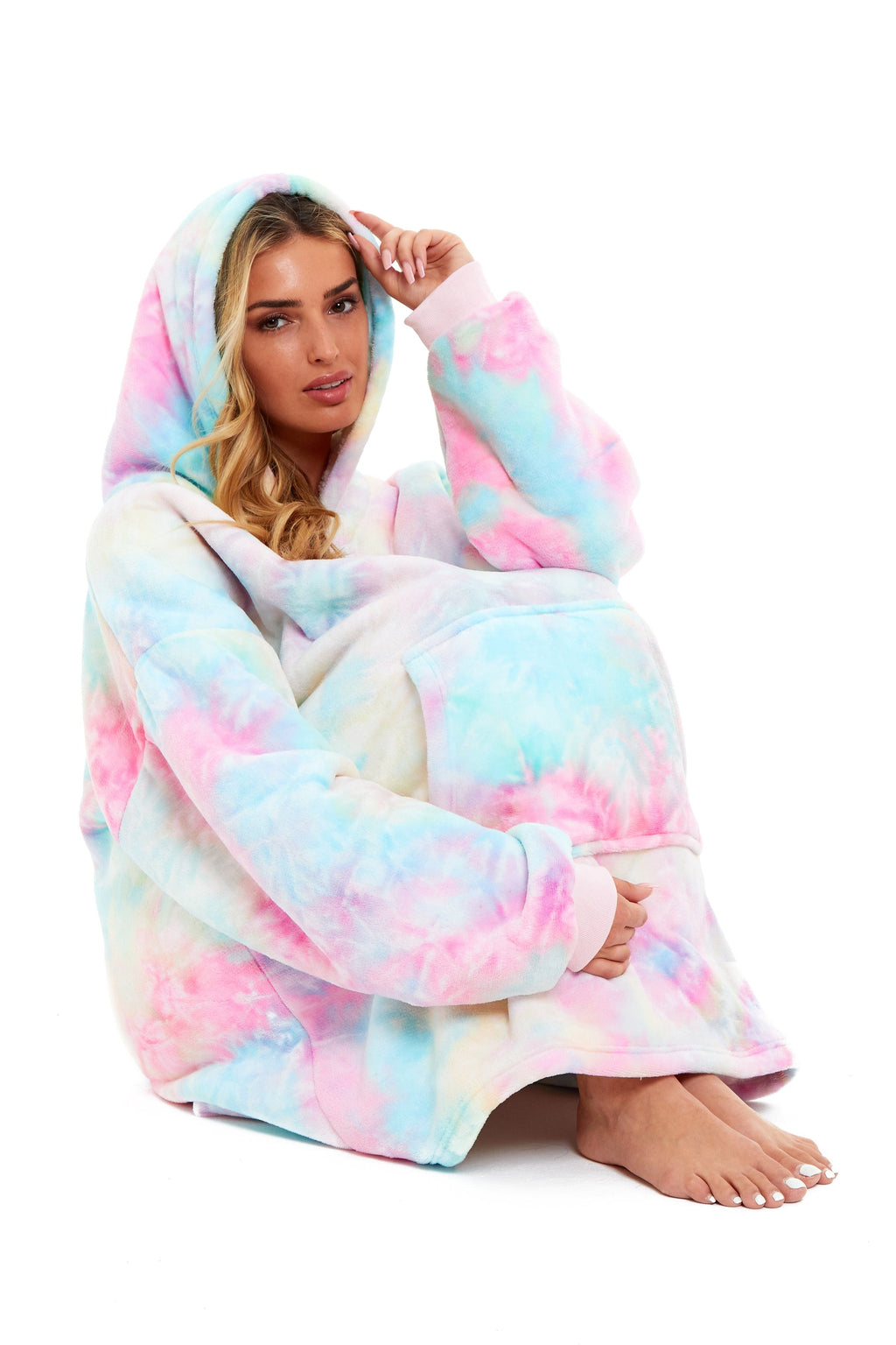 OLIVIA ROCCO Tie Dye Rainbow Hooded Blanket – Reversible Sherpa Fleece