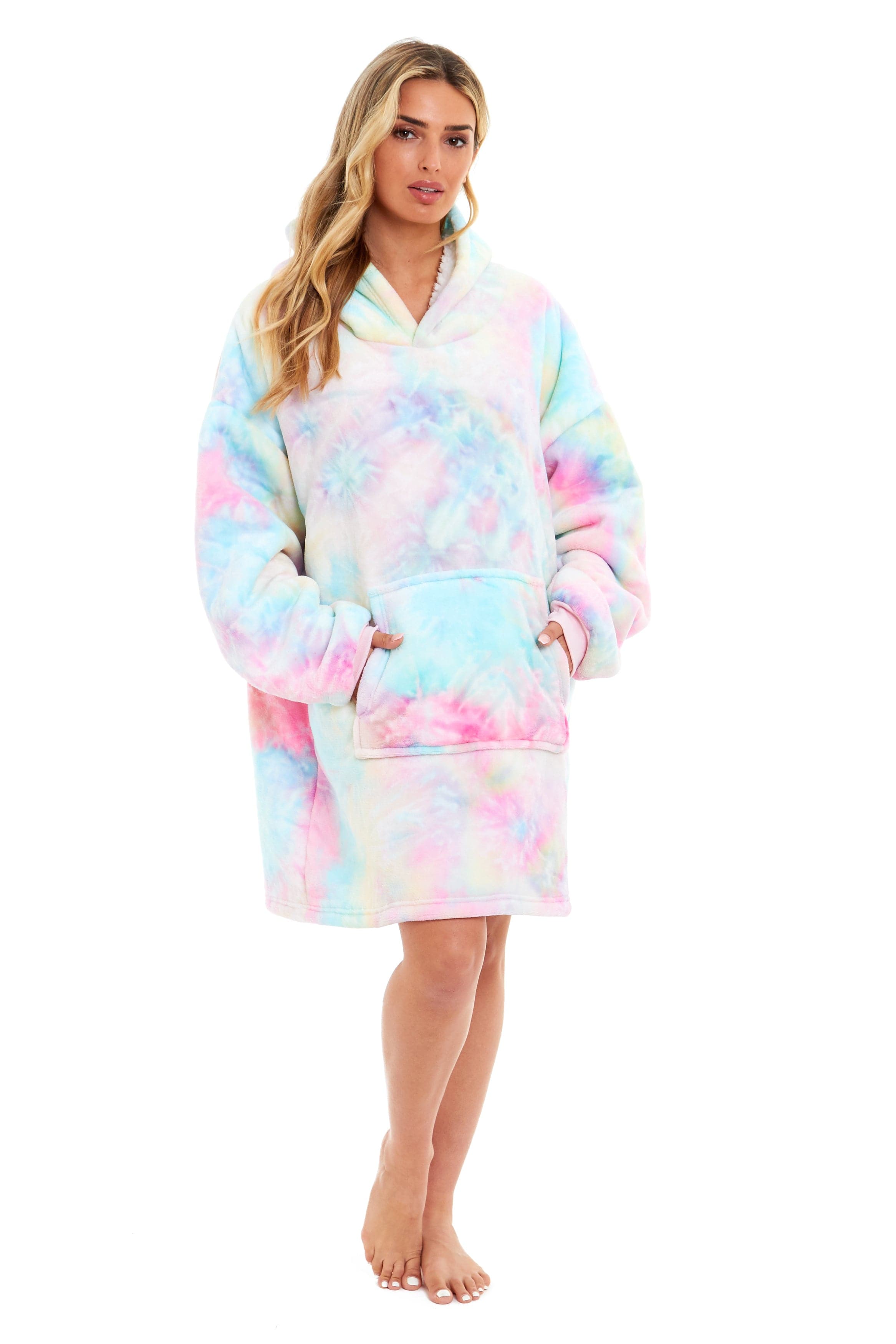 OLIVIA ROCCO Tie Dye Rainbow Hooded Blanket – Reversible Sherpa Fleece
