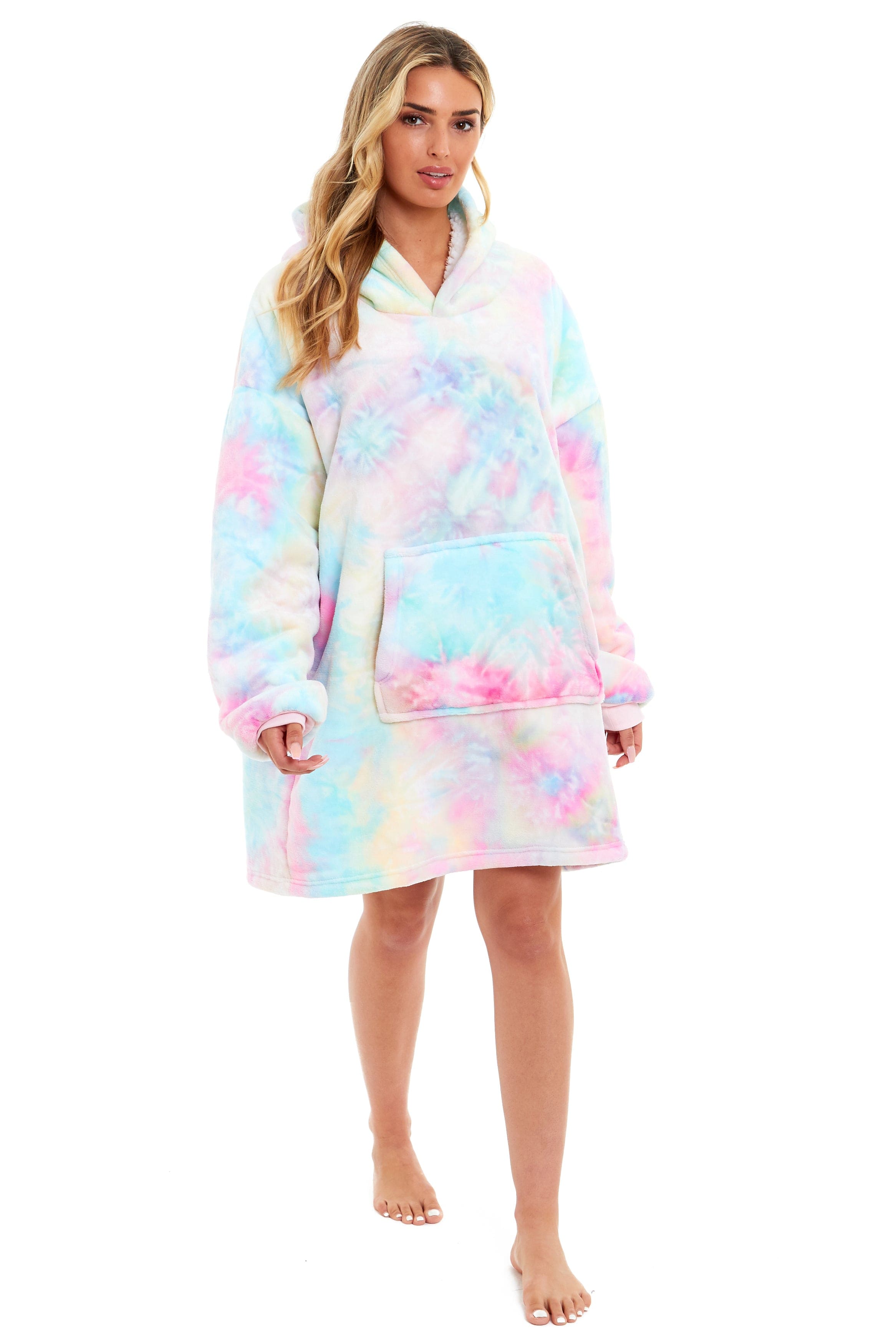 OLIVIA ROCCO Tie Dye Rainbow Hooded Blanket – Reversible Sherpa Fleece