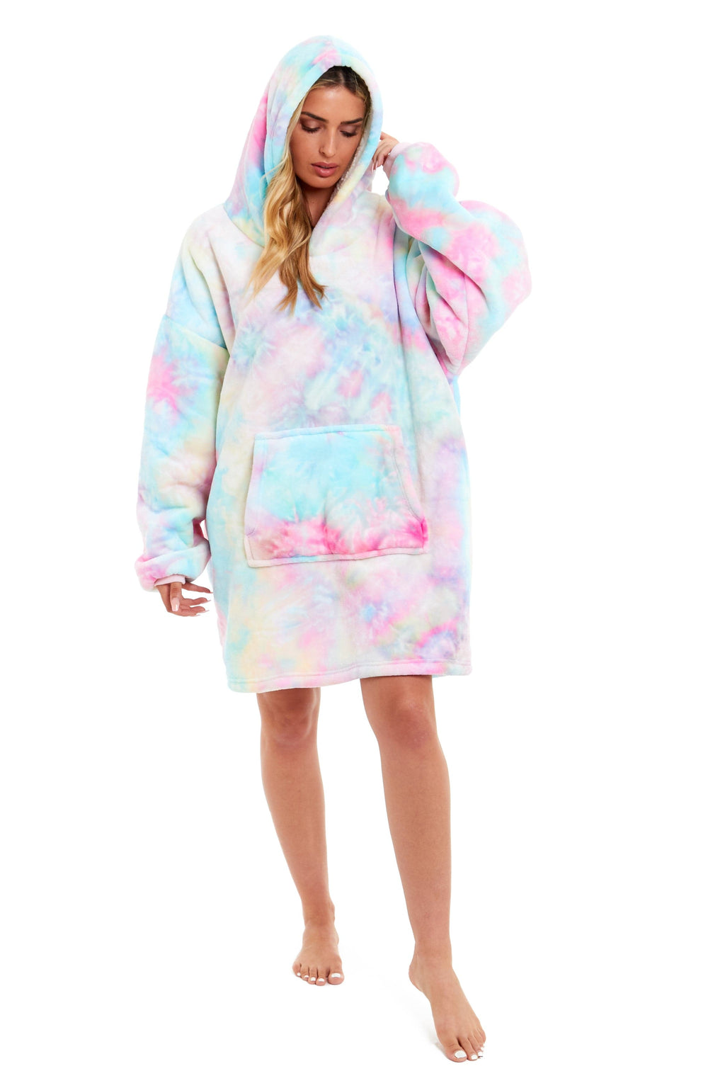 OLIVIA ROCCO Tie Dye Rainbow Hooded Blanket – Reversible Sherpa Fleece