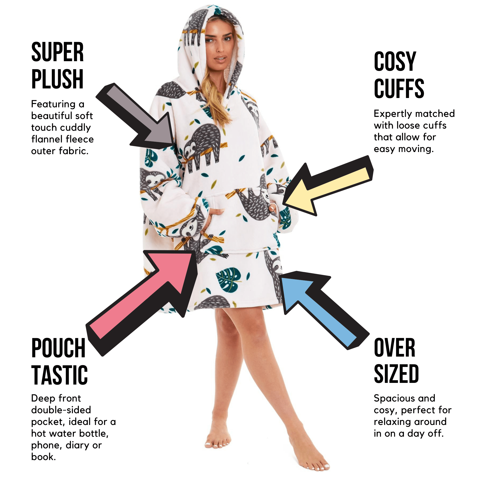 OLIVIA ROCCO Sloth Hooded Blanket – Oversized Sherpa Fleece 6XL Hoodie