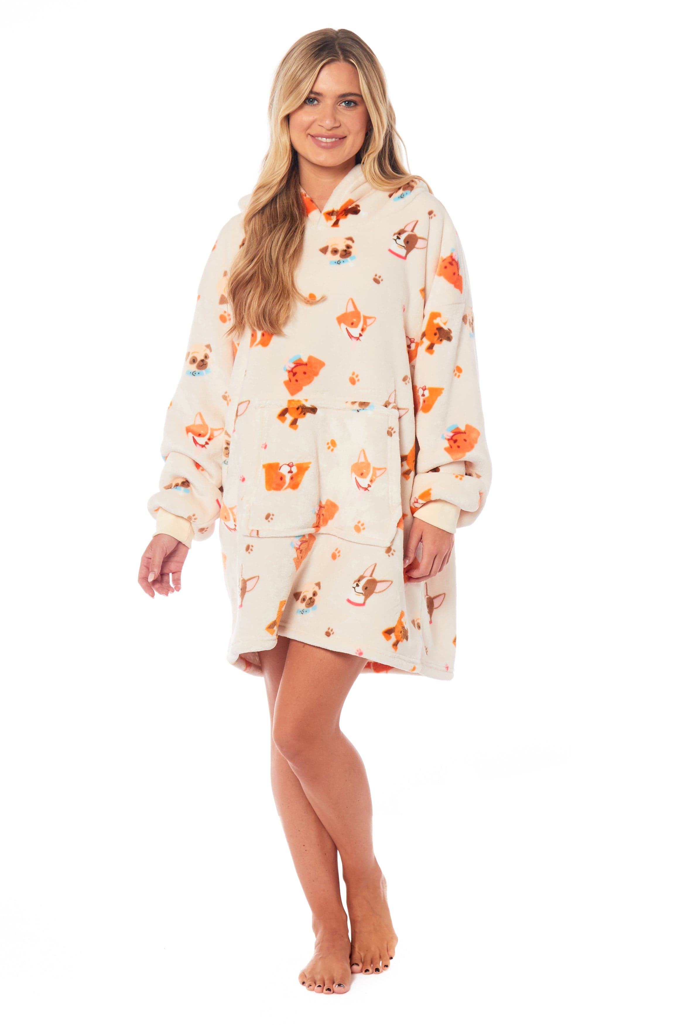 OLIVIA ROCCO Dogs Print Hooded Blanket – Reversible Sherpa Fleece Hoodie