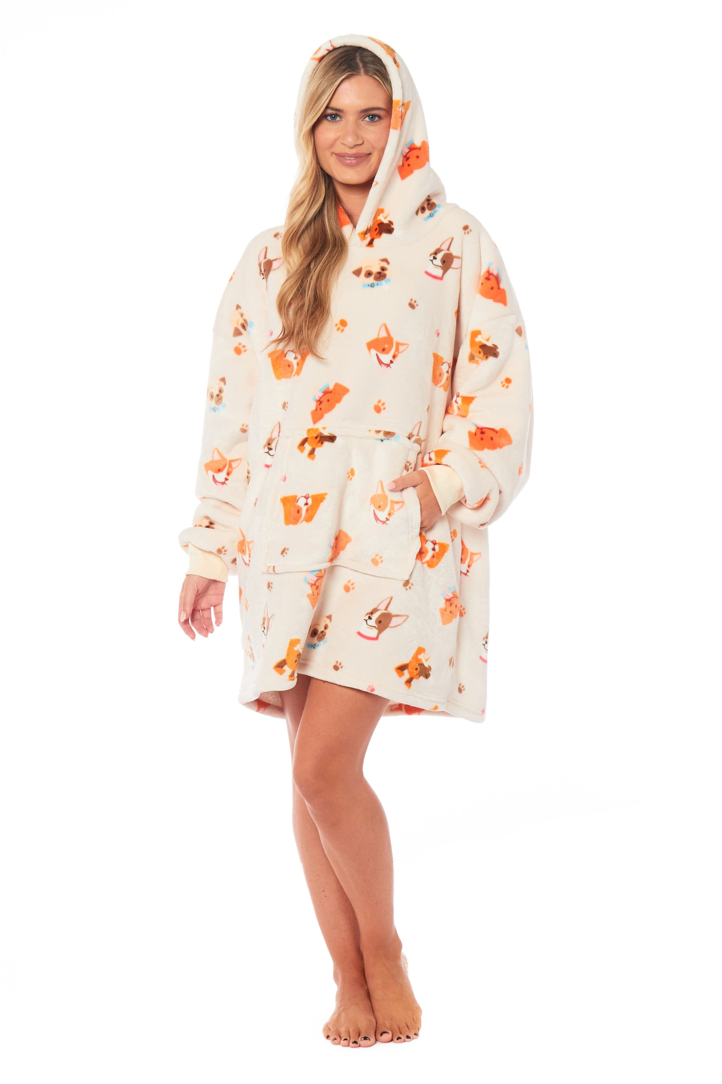 OLIVIA ROCCO Dogs Print Hooded Blanket – Reversible Sherpa Fleece Hoodie